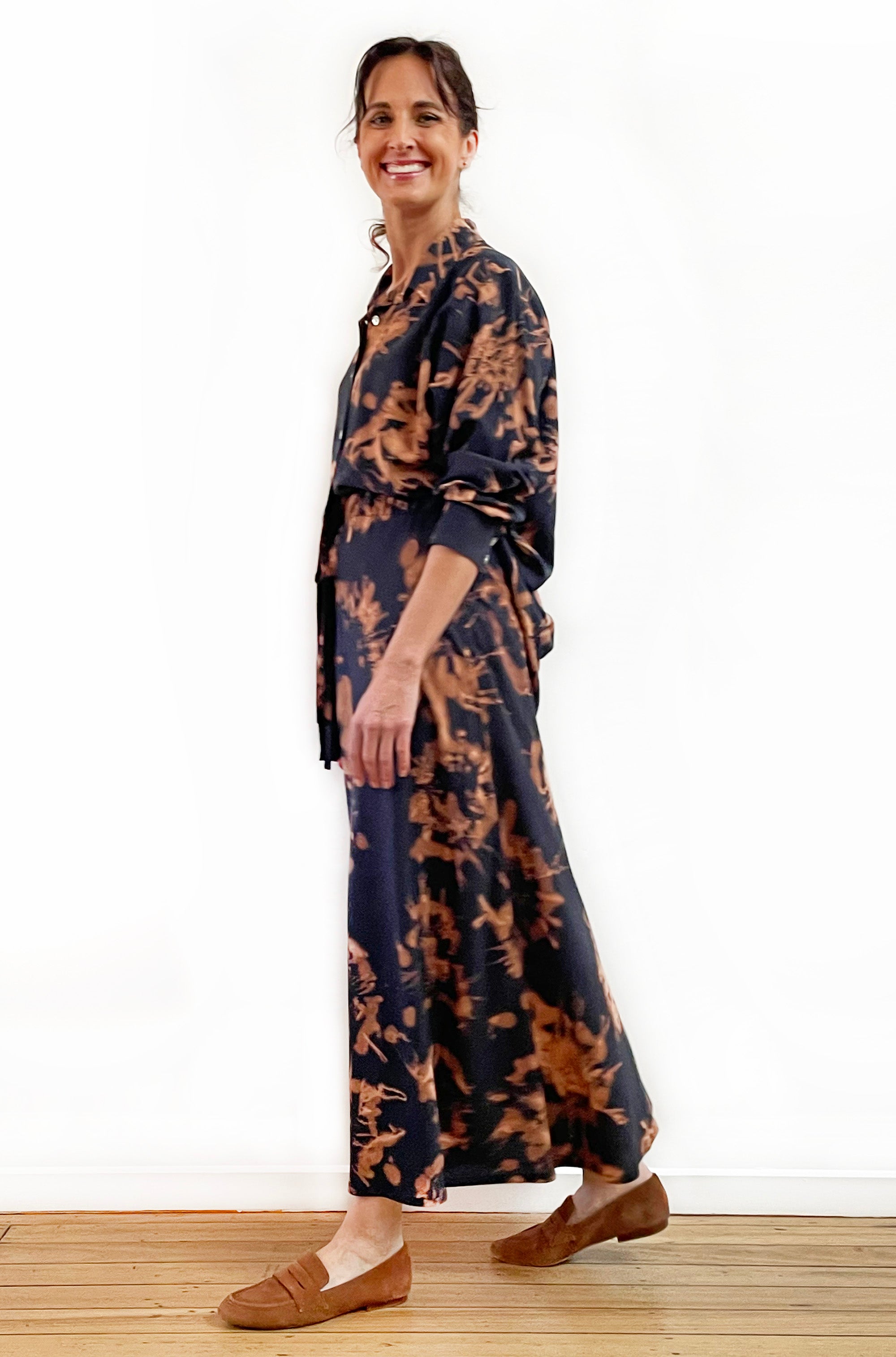 HAND DYED BIAS CUT MIDI SKIRT AMBER