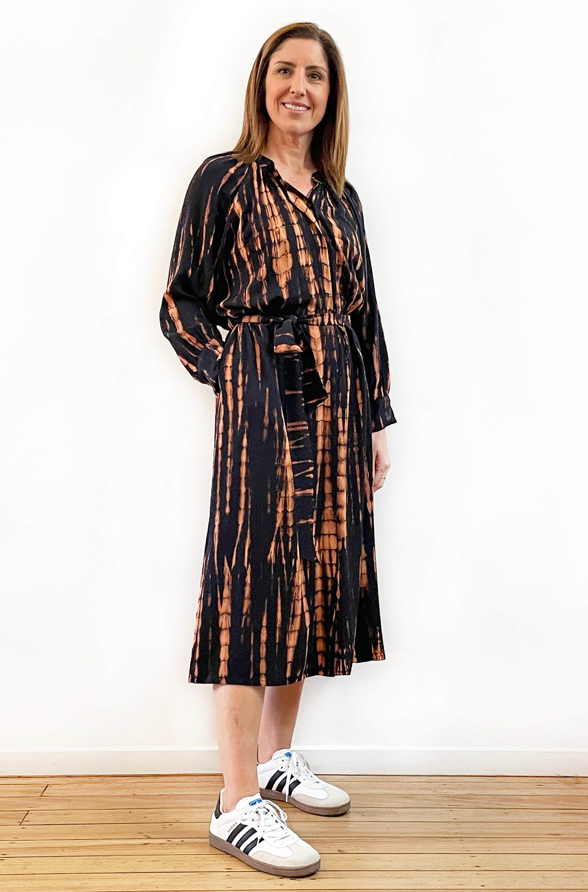 HAND DYED BUTTON THRU SHIRT DRESS BARK SPICE