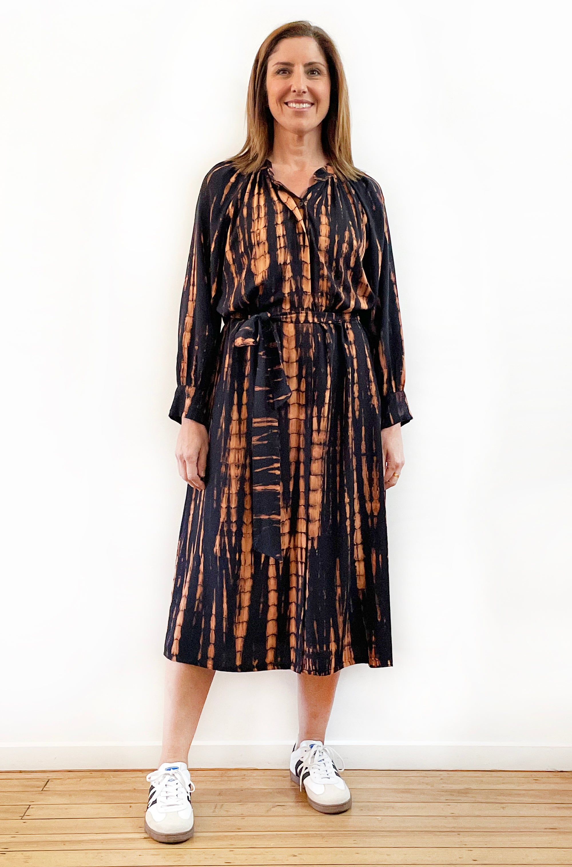 HAND DYED BUTTON THRU SHIRT DRESS BARK SPICE