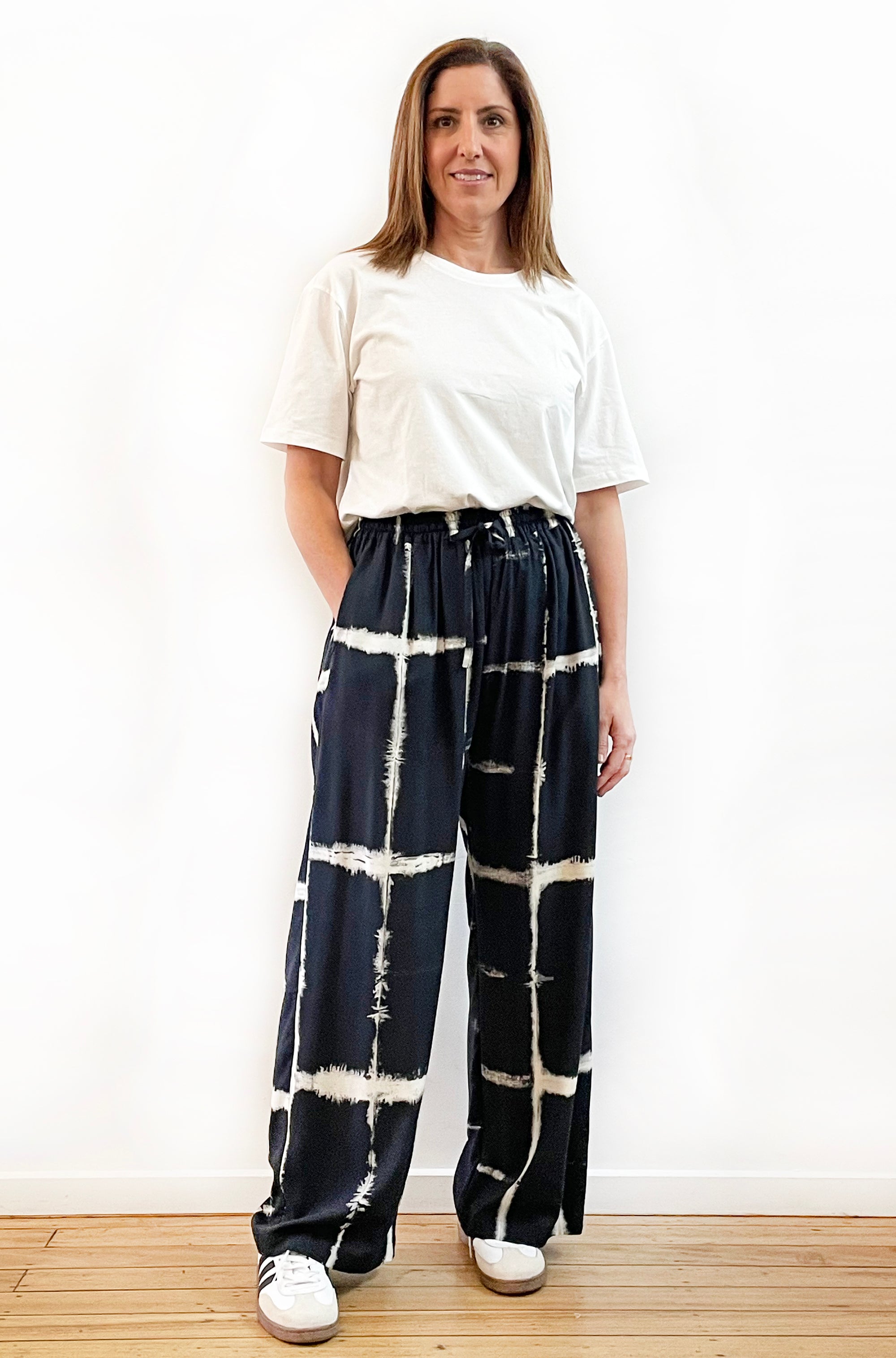 HAND DYED FULL LENGTH WIDE LEG PANT CHECK