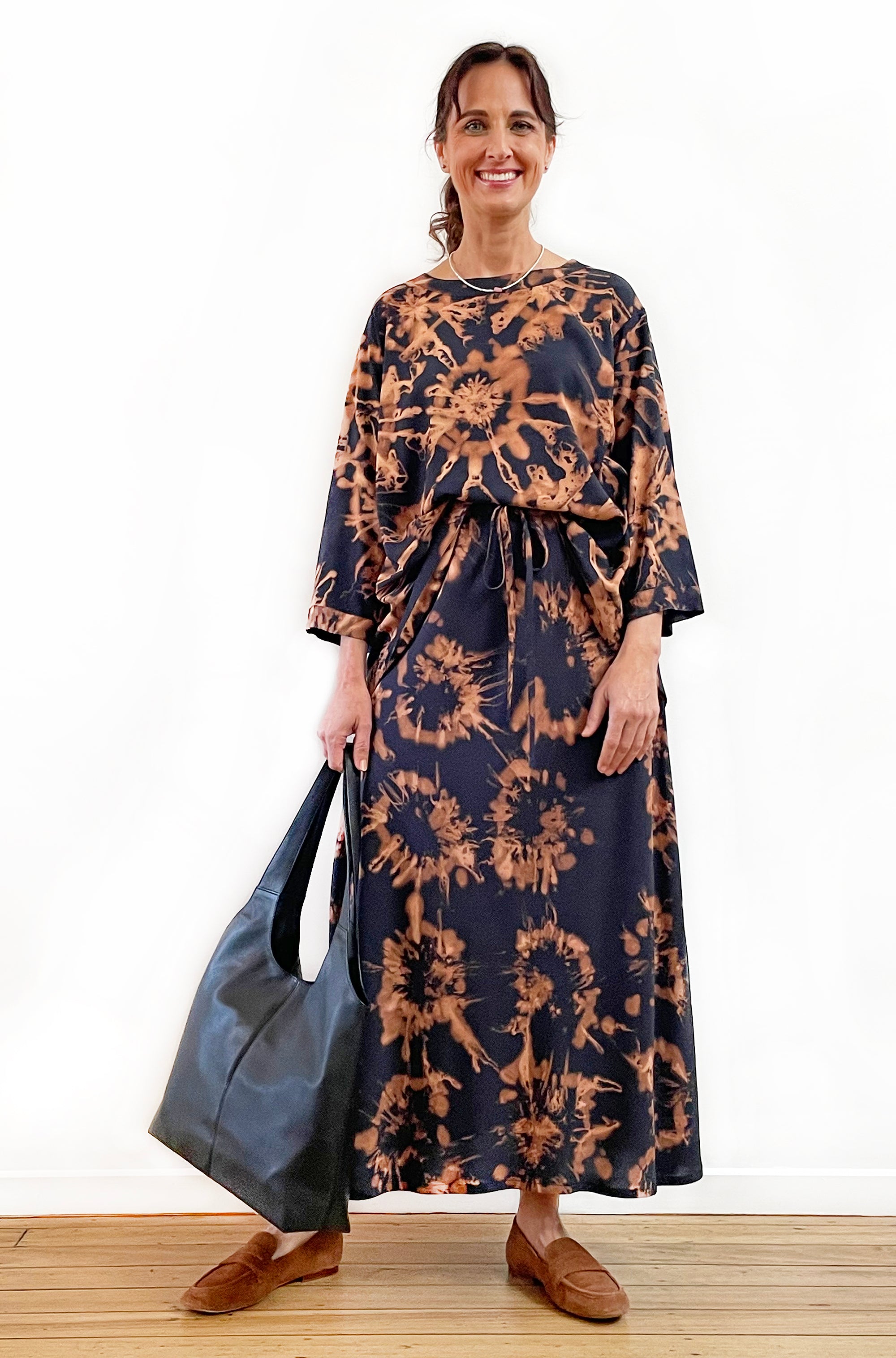 HAND DYED BIAS CUT MIDI SKIRT AMBER