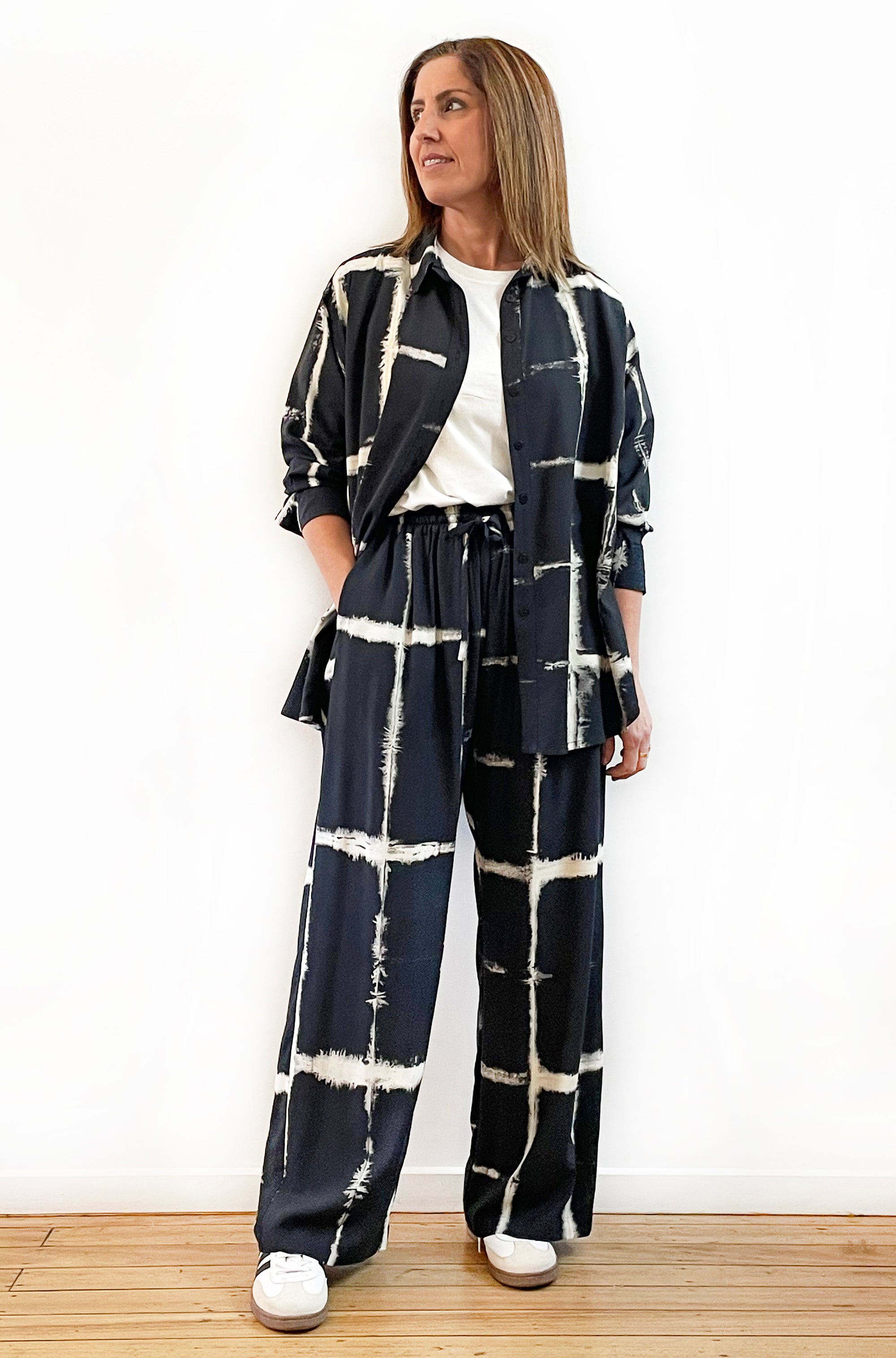 HAND DYED FULL LENGTH WIDE LEG PANT CHECK