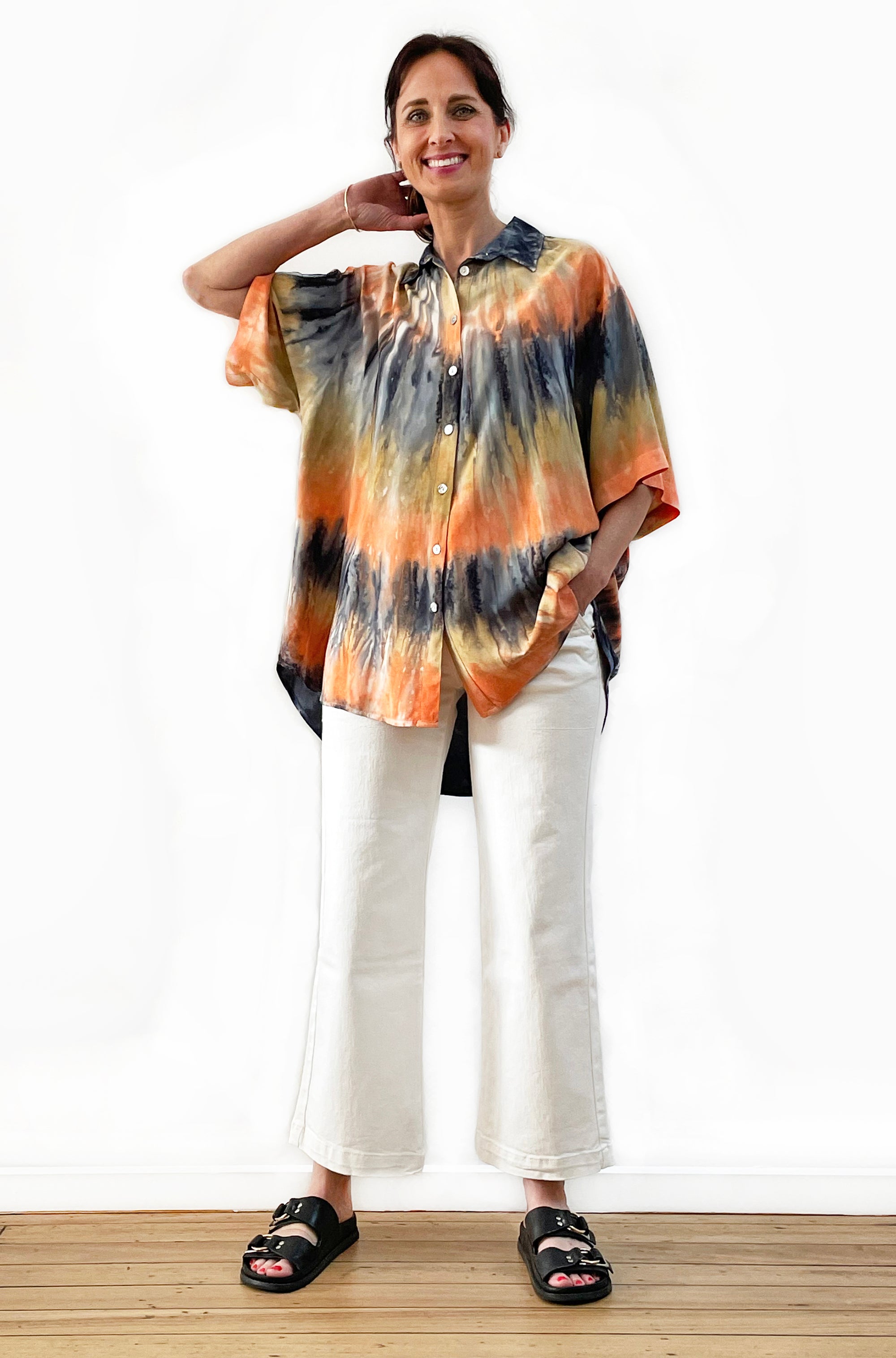 HAND DYED BUTTON THRU SHIRT SUNSET SAND