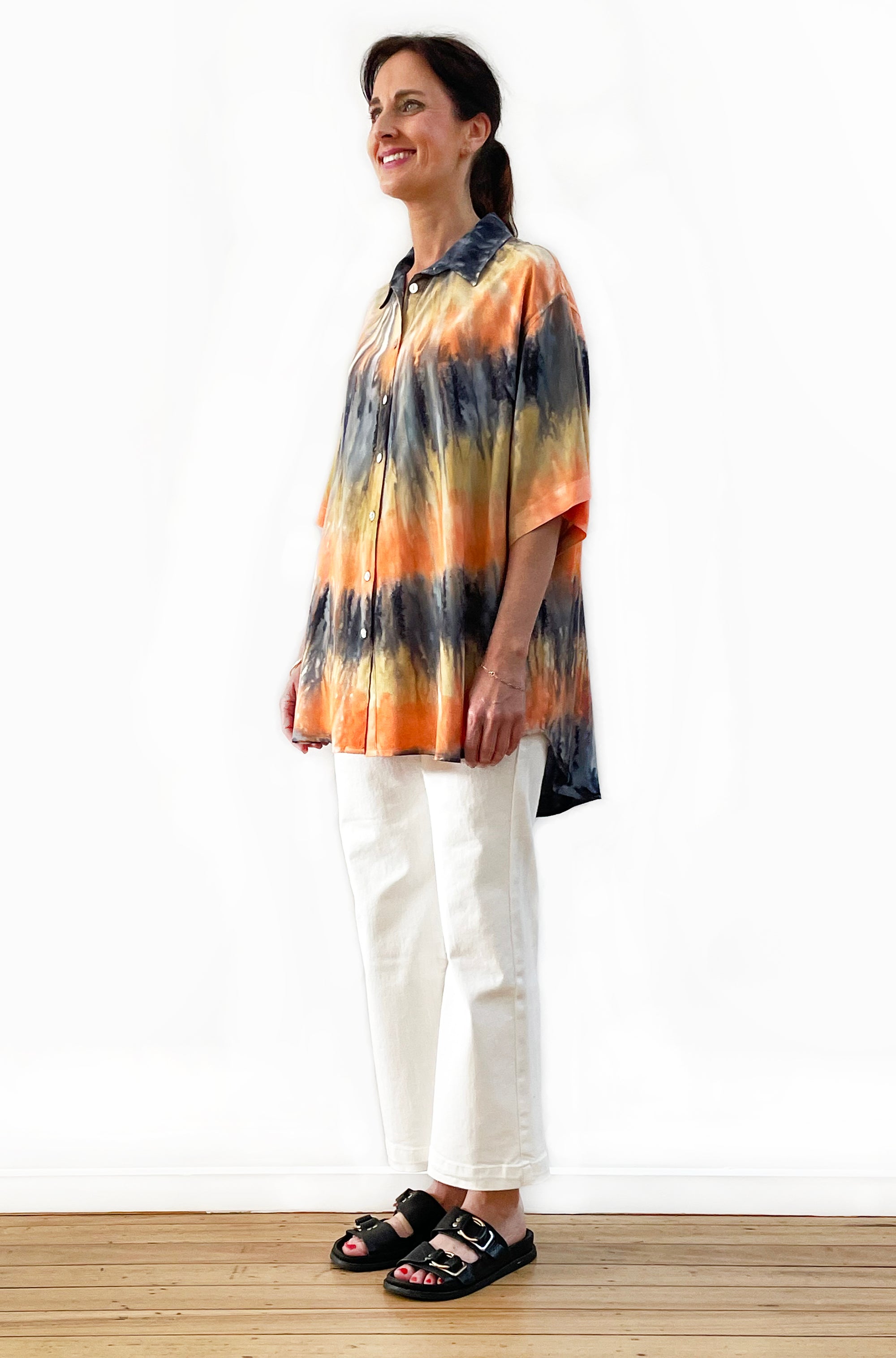 HAND DYED BUTTON THRU SHIRT SUNSET SAND