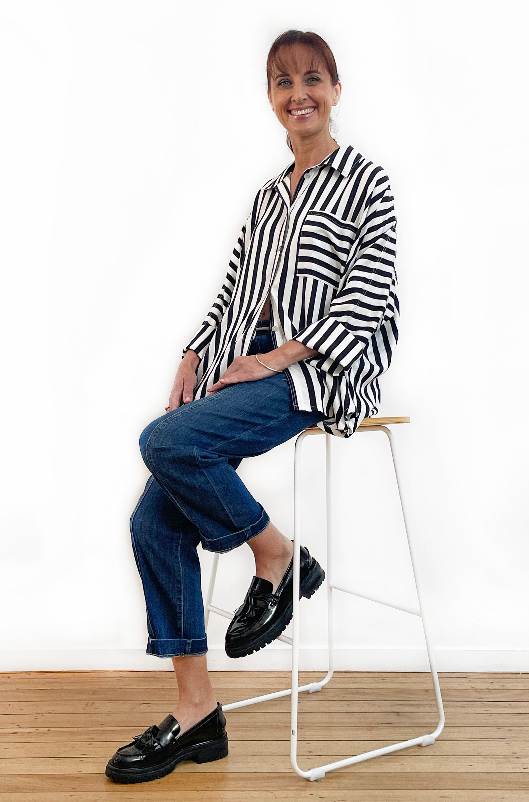 KIMONO SLEEVE SHIRT BLACK STRIPE