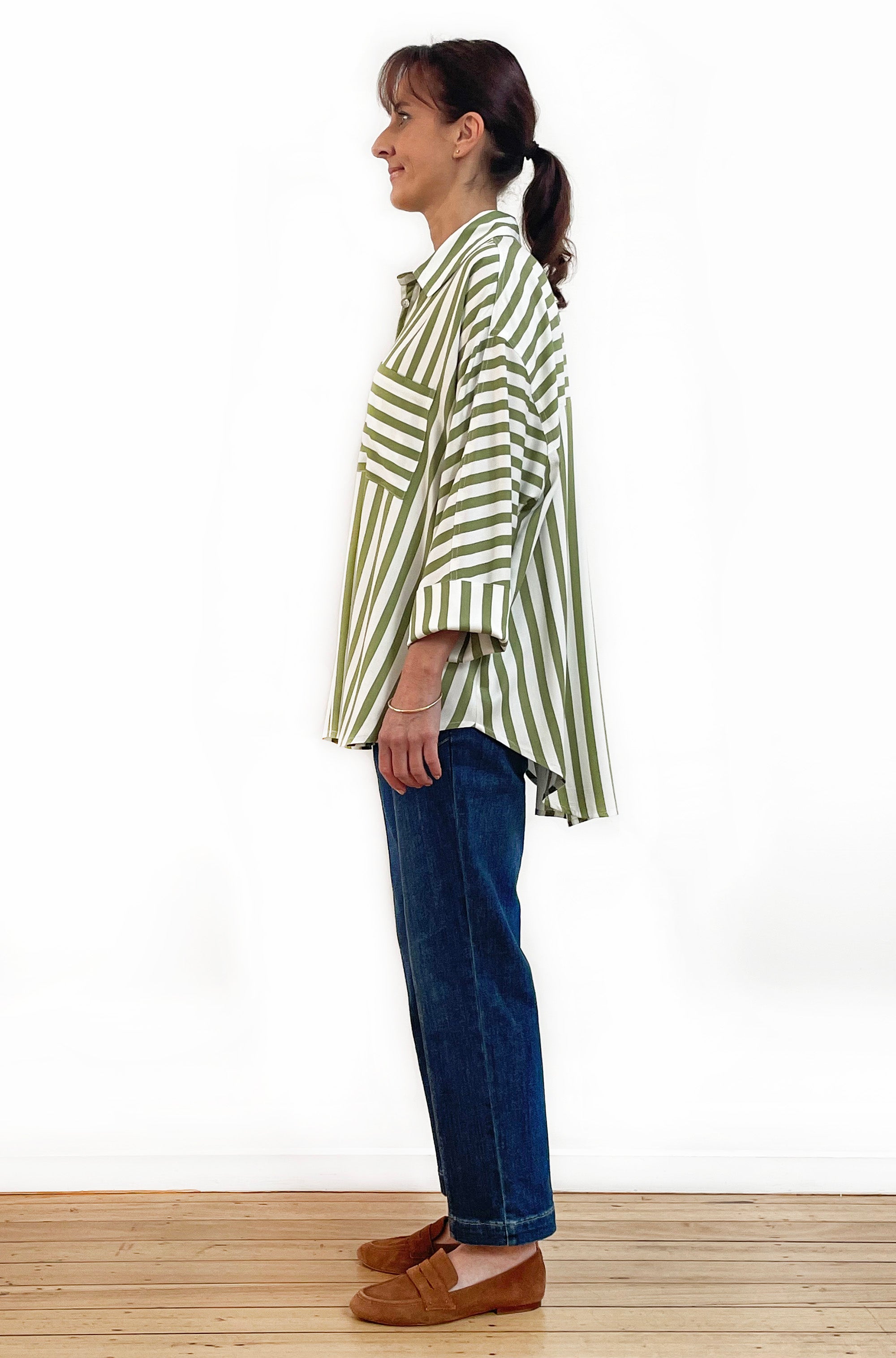 KIMONO SLEEVE SHIRT WASABI STRIPE