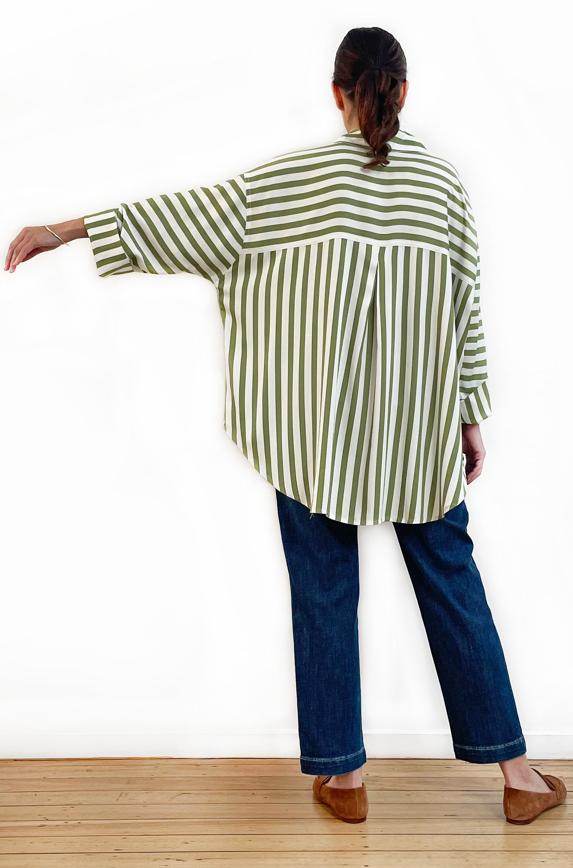 KIMONO SLEEVE SHIRT WASABI STRIPE