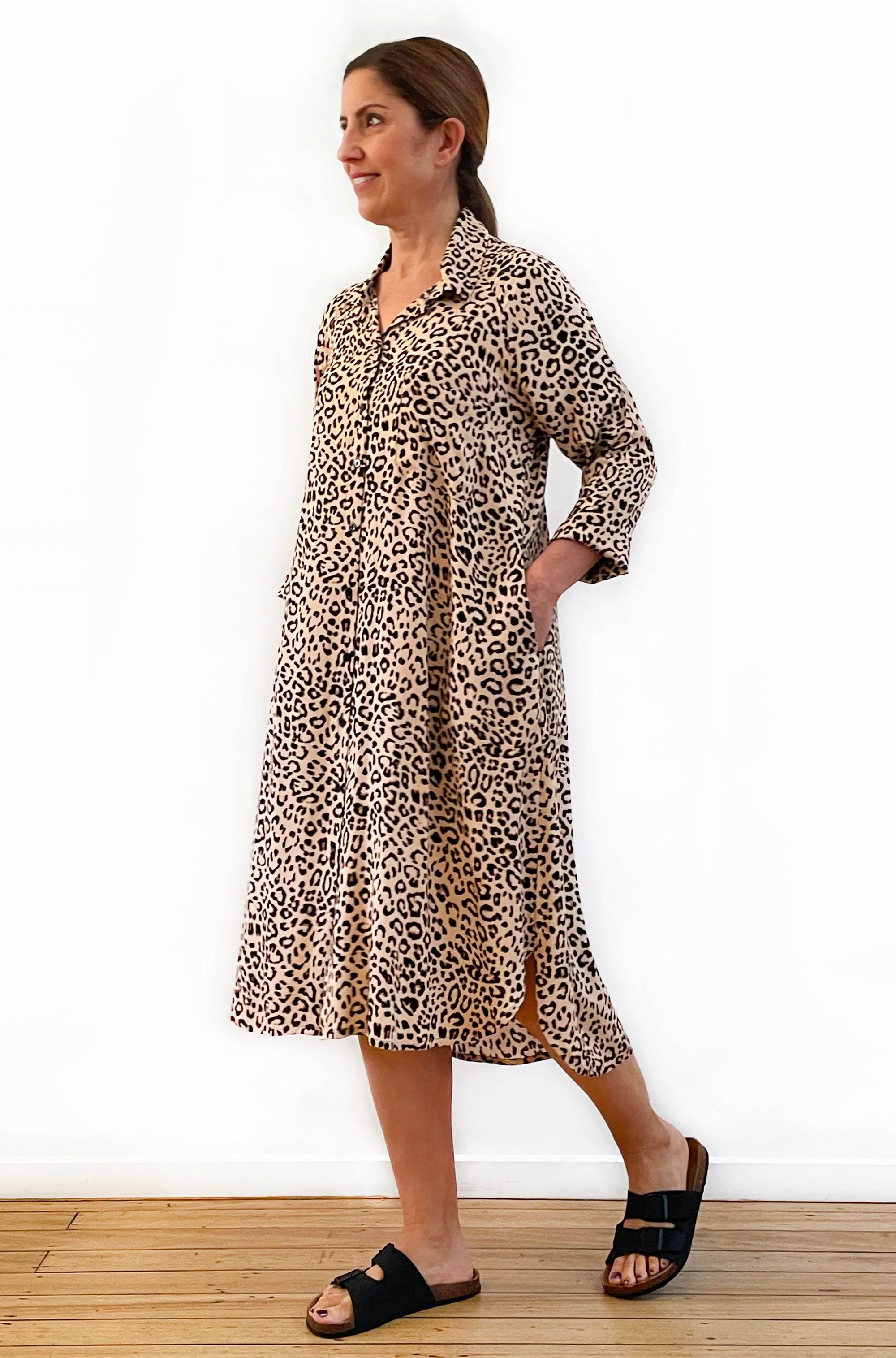 PRINT RAGLAN SHIRT DRESS LEOPARD