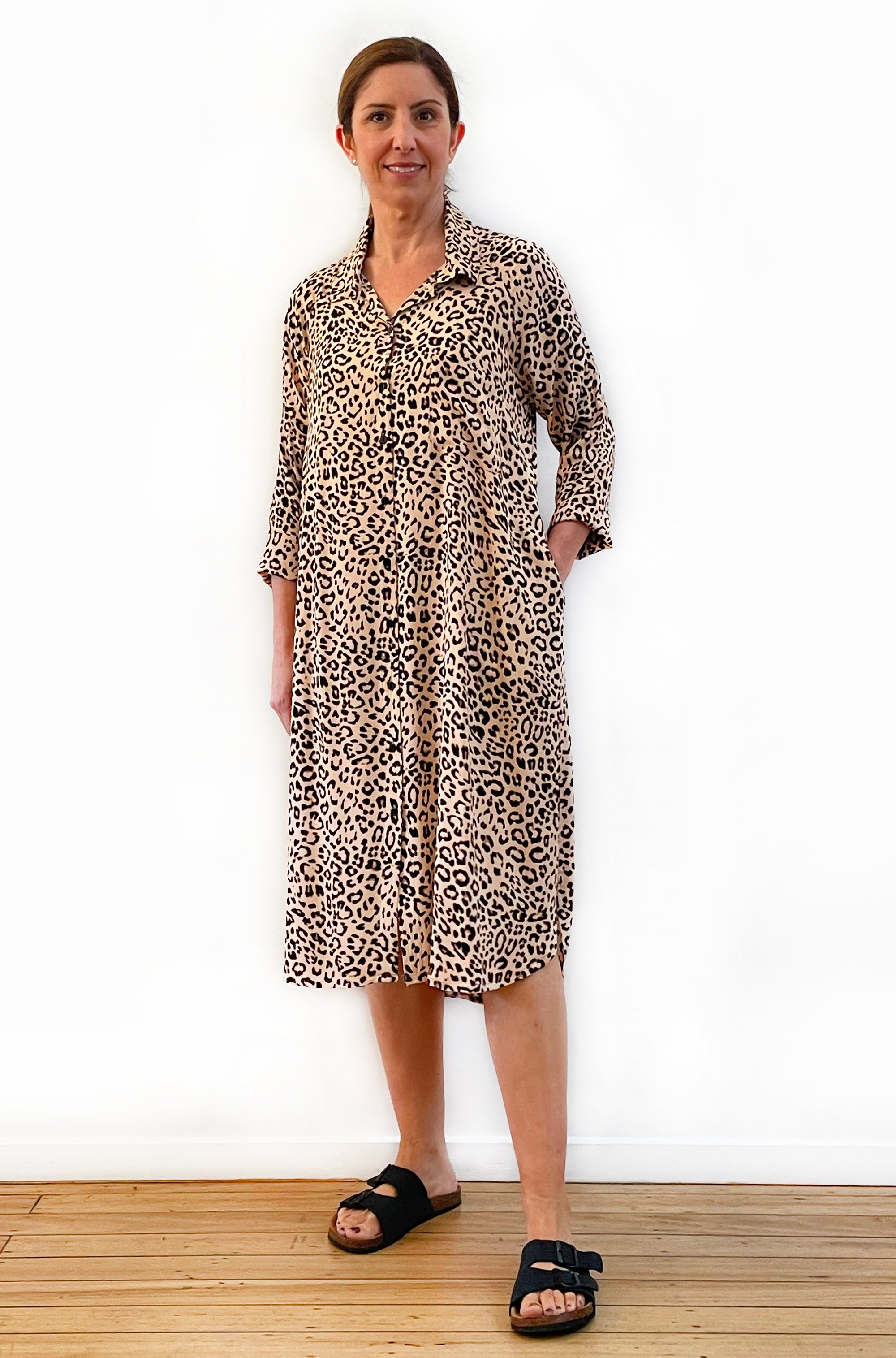 PRINT RAGLAN SHIRT DRESS LEOPARD