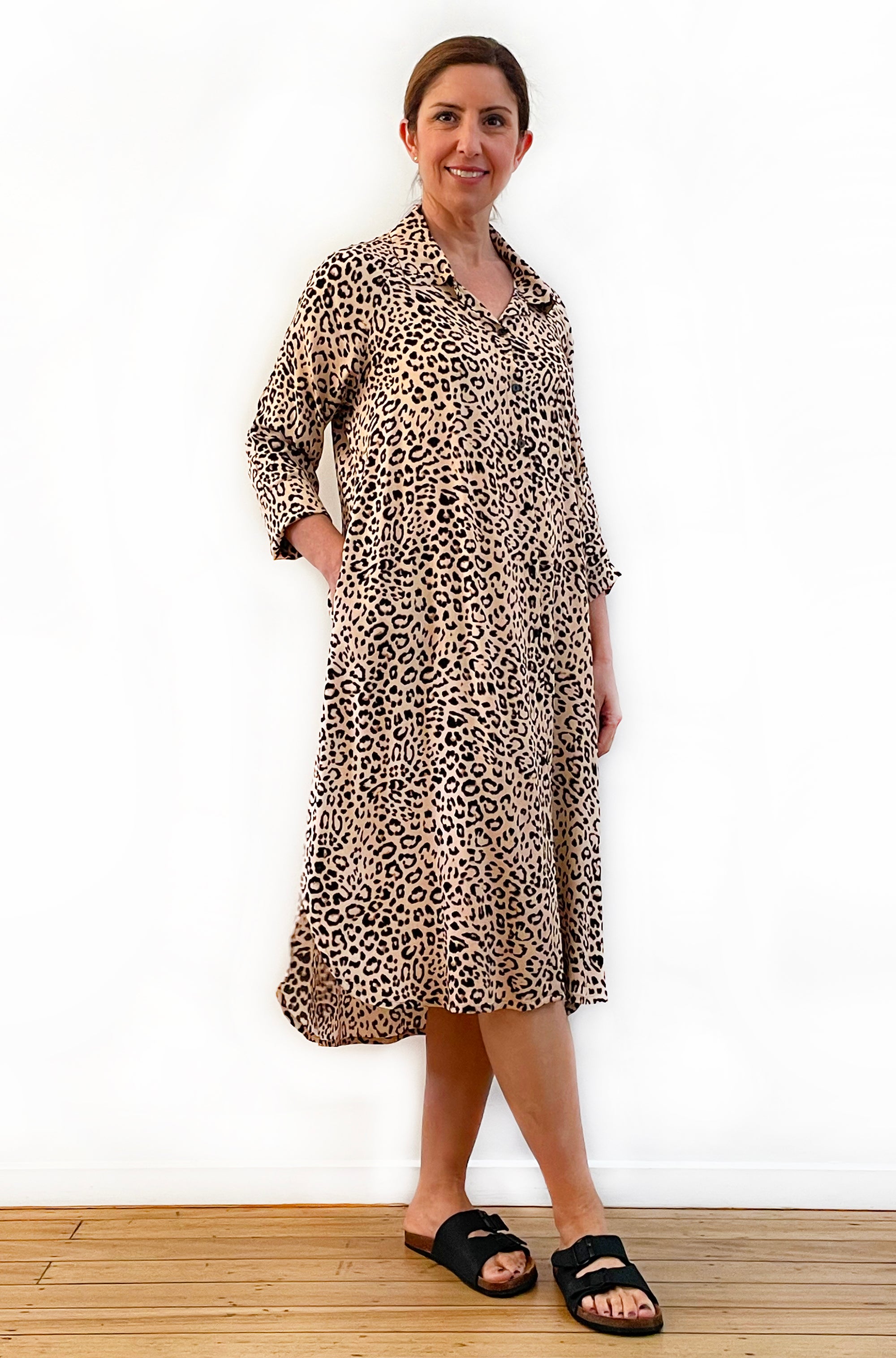 PRINT RAGLAN SHIRT DRESS LEOPARD