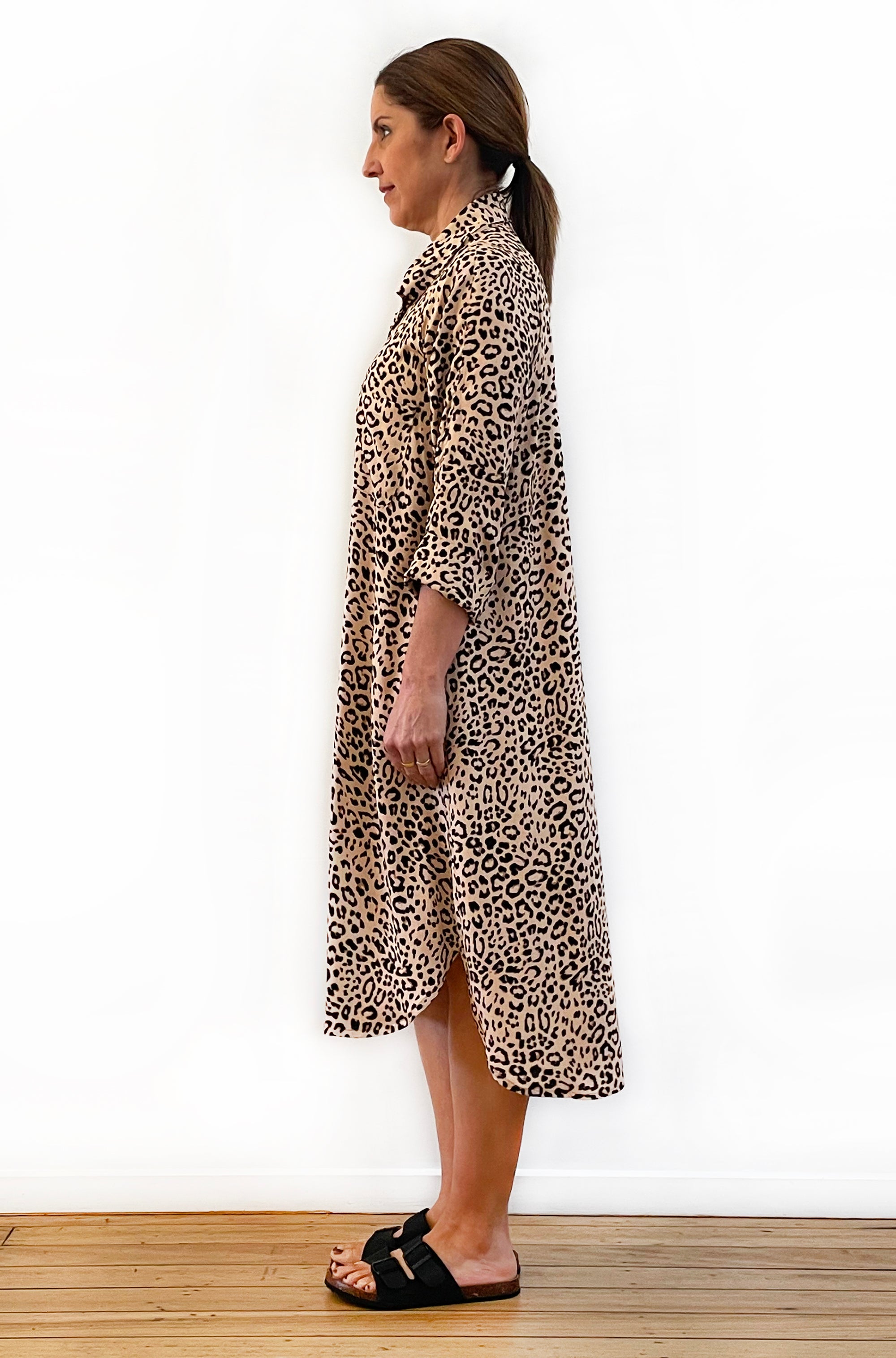PRINT RAGLAN SHIRT DRESS LEOPARD