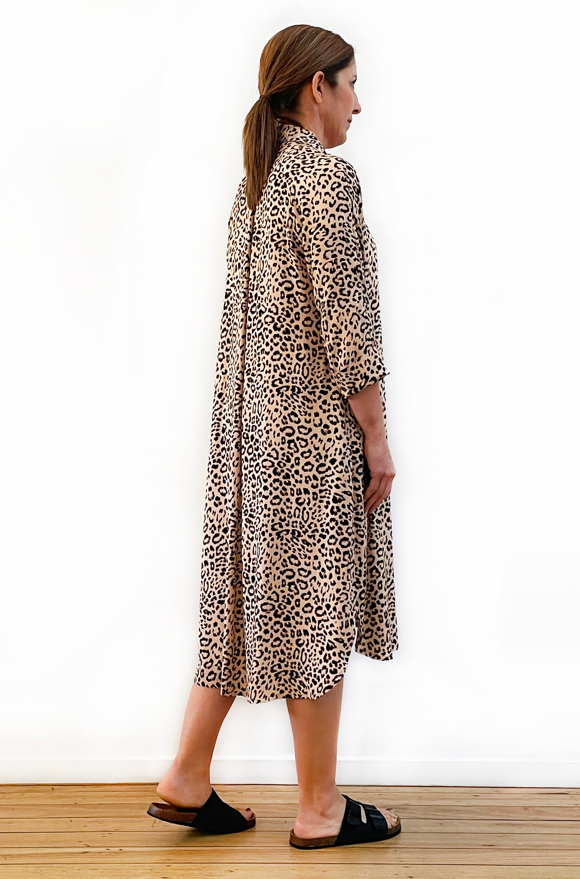 PRINT RAGLAN SHIRT DRESS LEOPARD