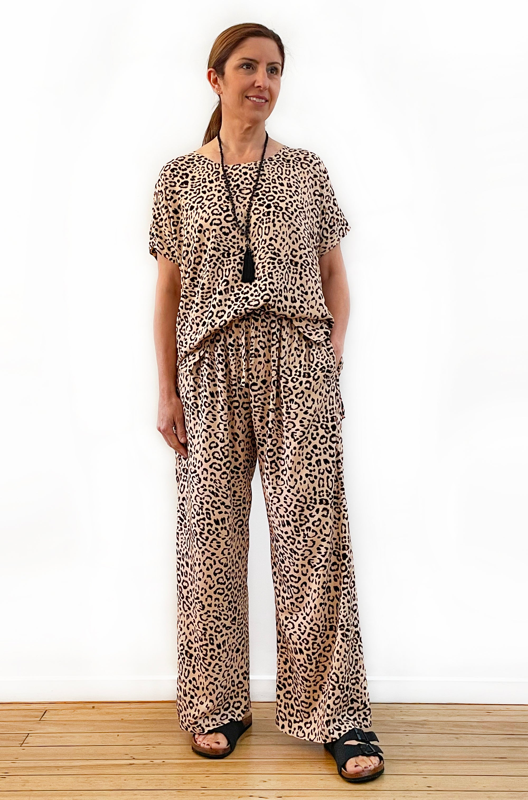 PRINT FULL LENGTH WIDE LEG PANT LEOPARD
