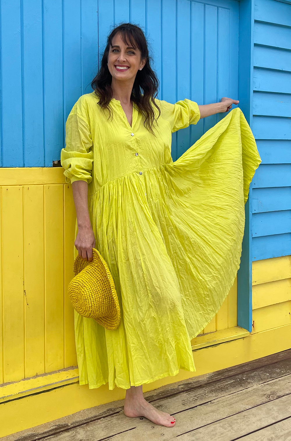 COTTON TWIST & GO BUTTON THRU DRESS SUMMER LIME