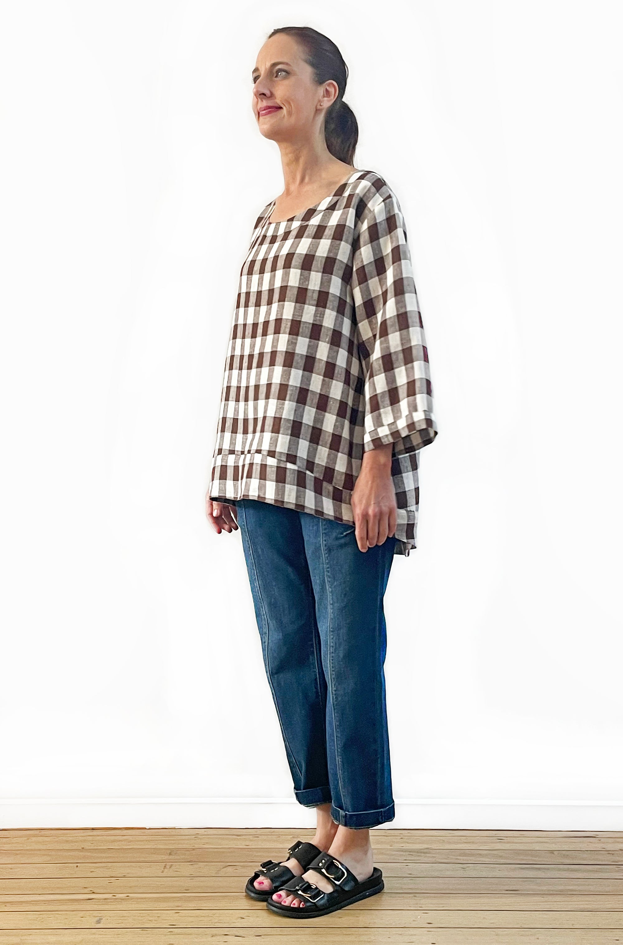 LINEN HI LO TOP CHECK