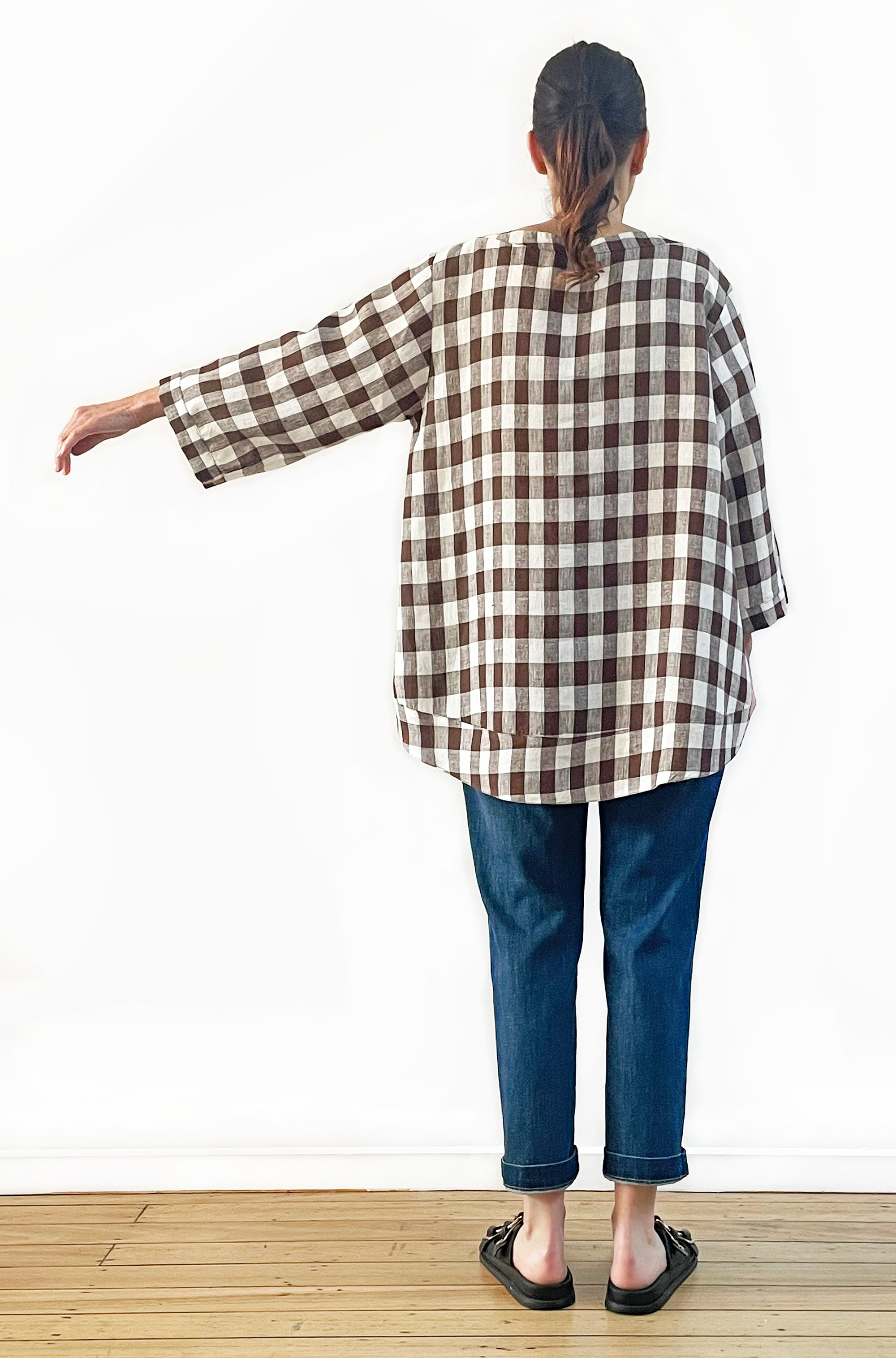 LINEN HI LO TOP CHECK