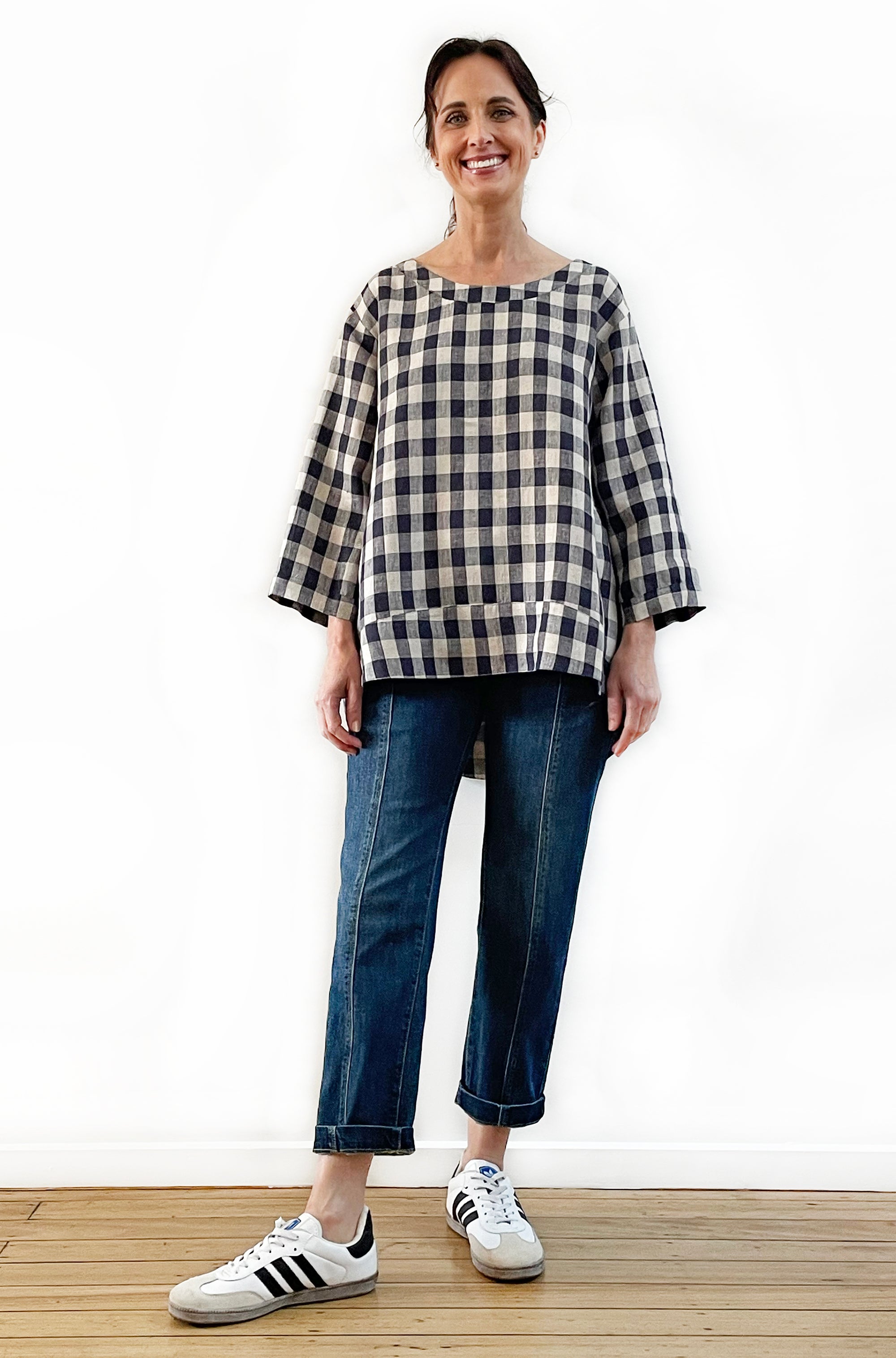 LINEN HI LO TOP GINGHAM