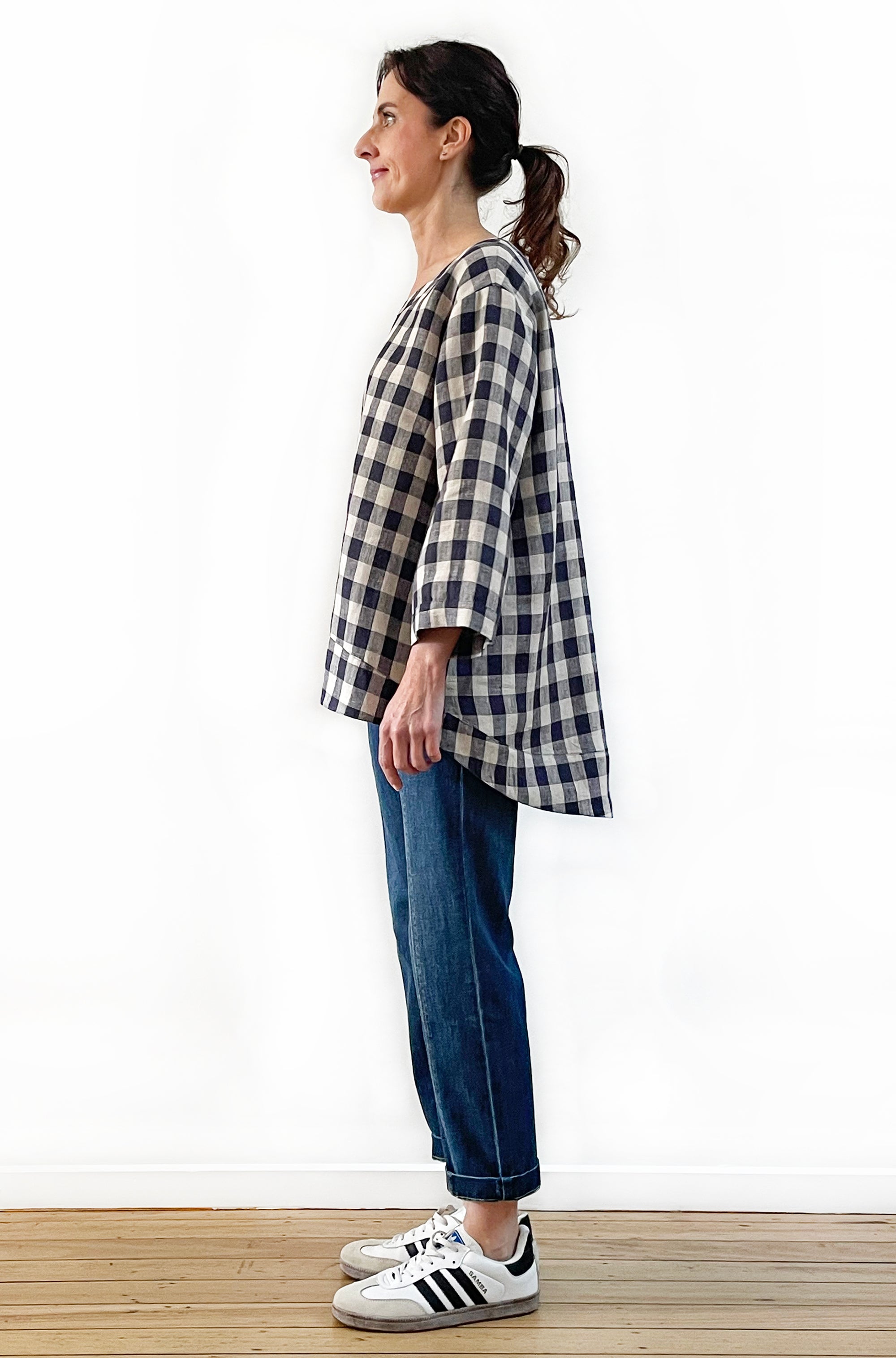 LINEN HI LO TOP GINGHAM