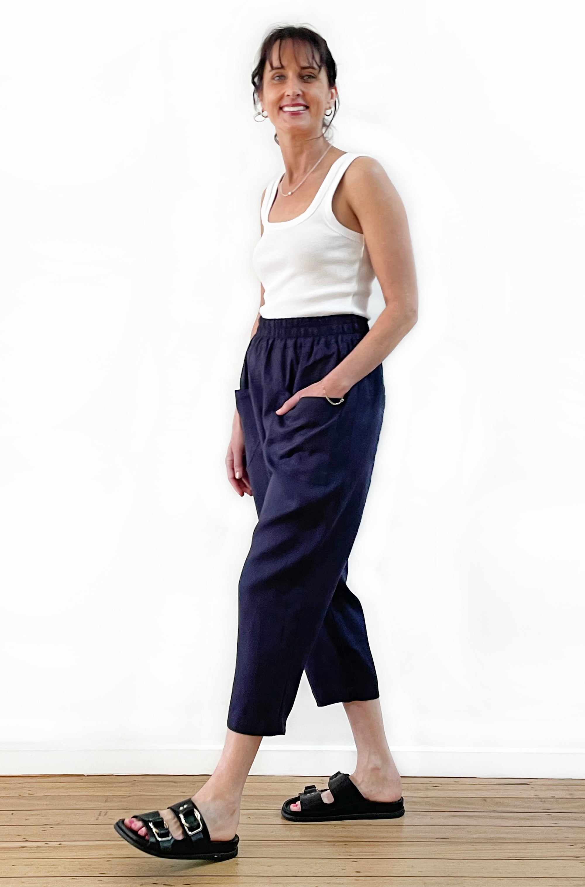 LINEN POCKET PANT NAVY