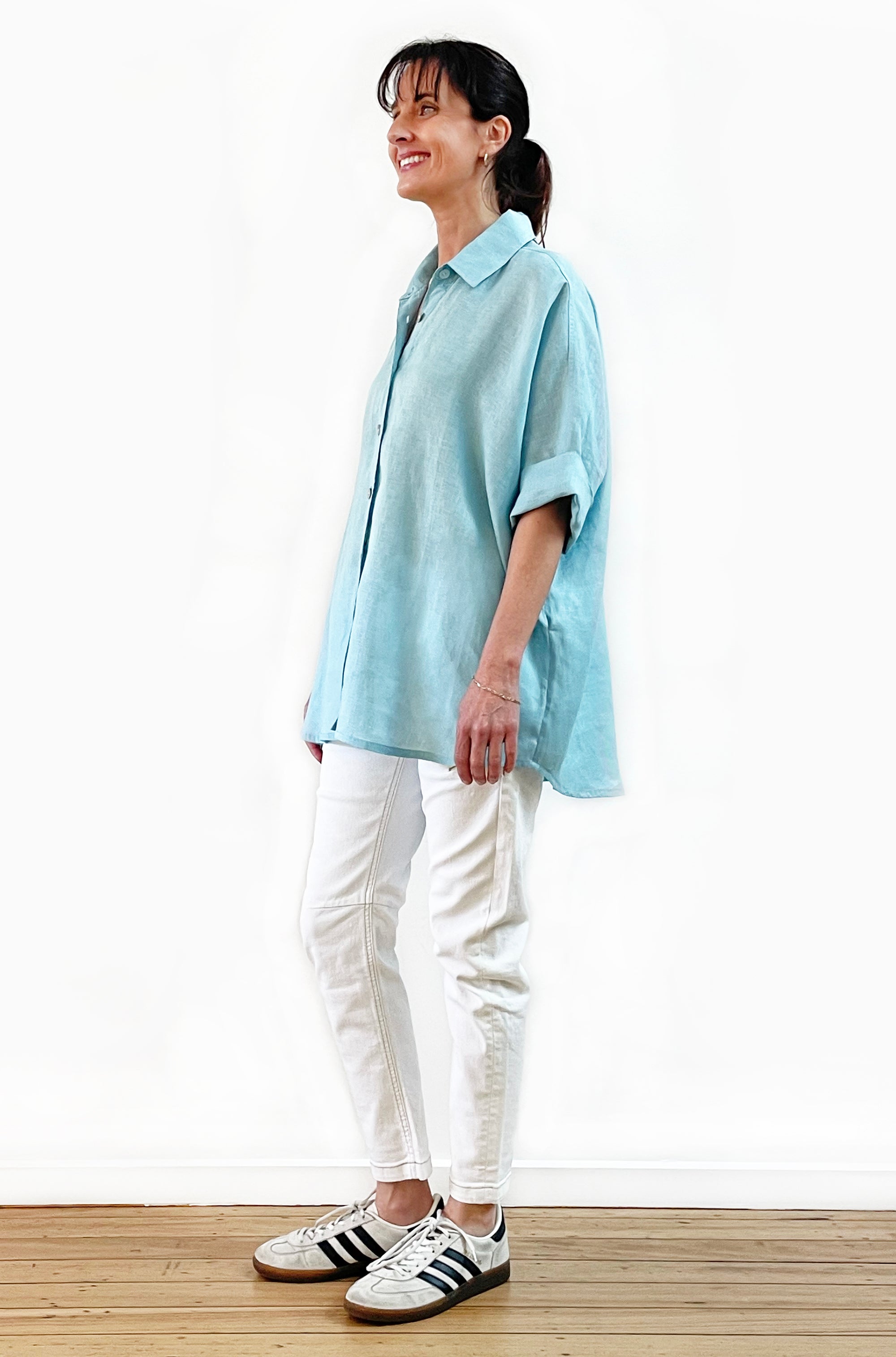 LINEN RELAXED SHIRT AQUA