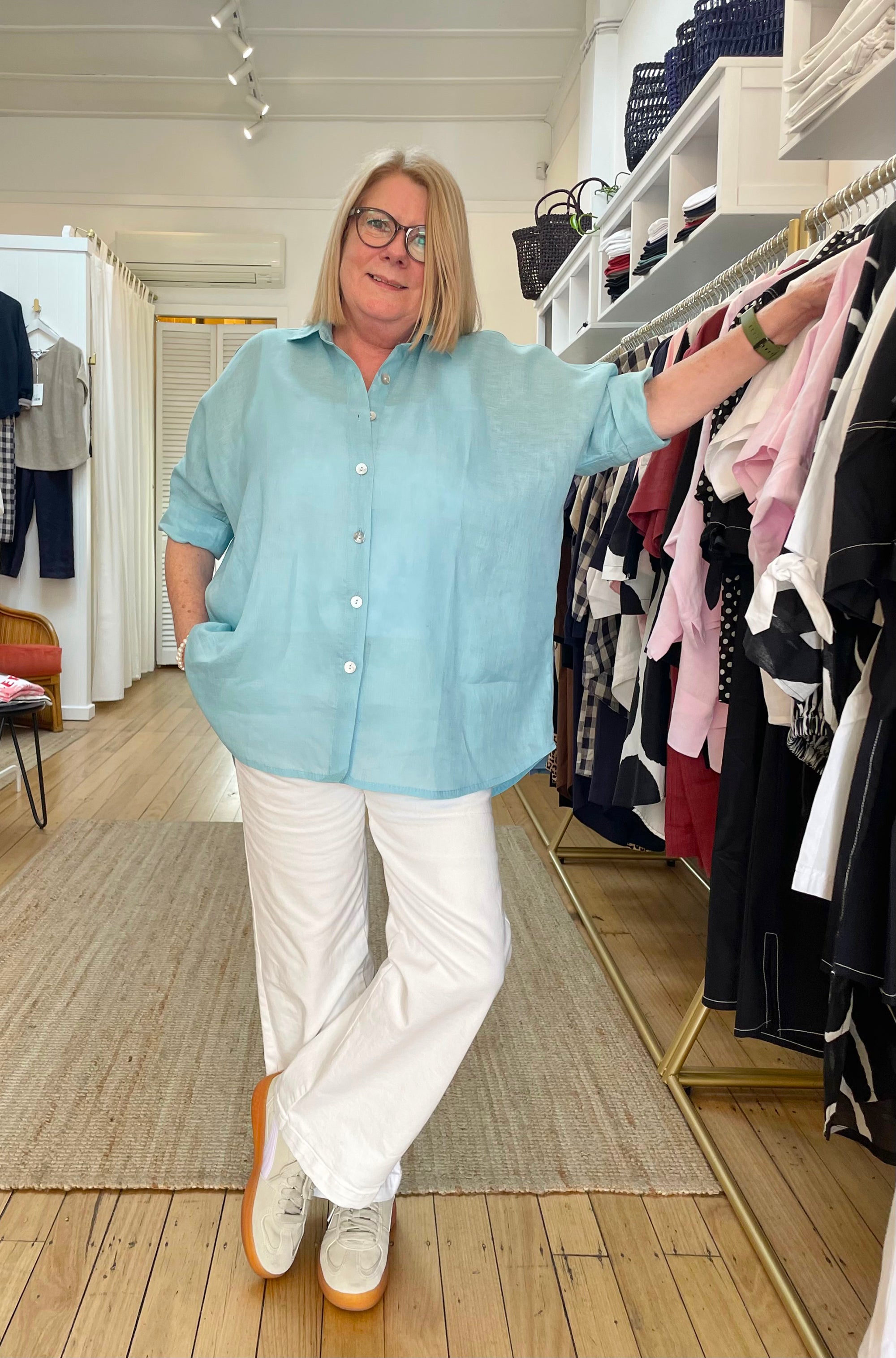 LINEN RELAXED SHIRT AQUA