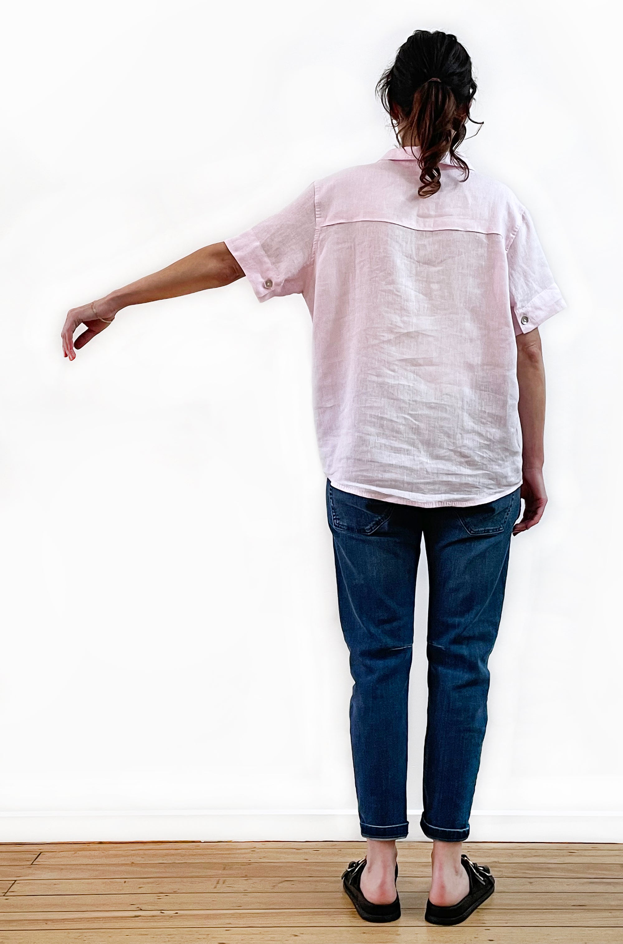 LINEN SHORT SLEEVE POPOVER SHIRT SOFT PINK