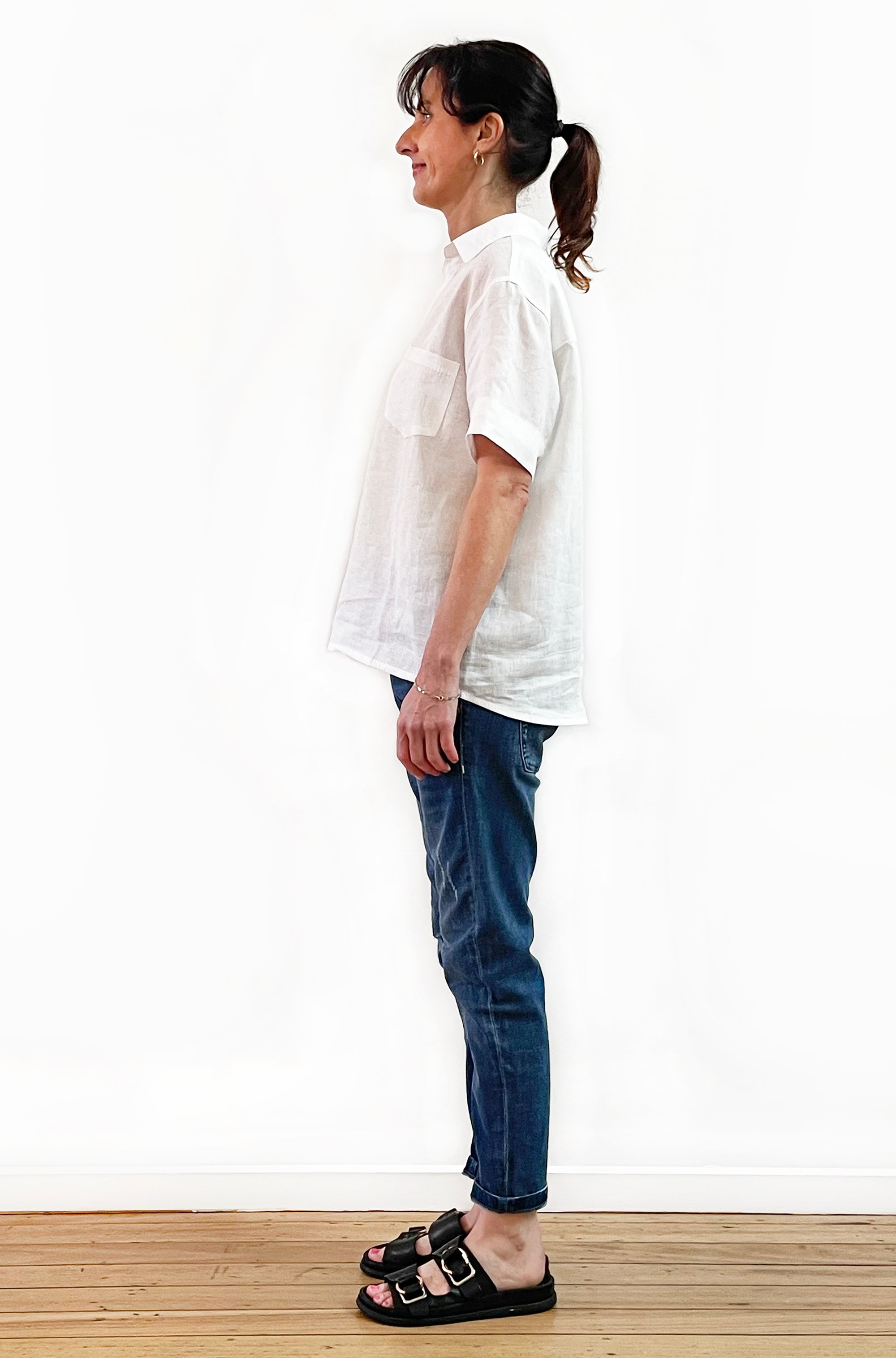 LINEN SHORT SLEEVE POPOVER SHIRT WHITE