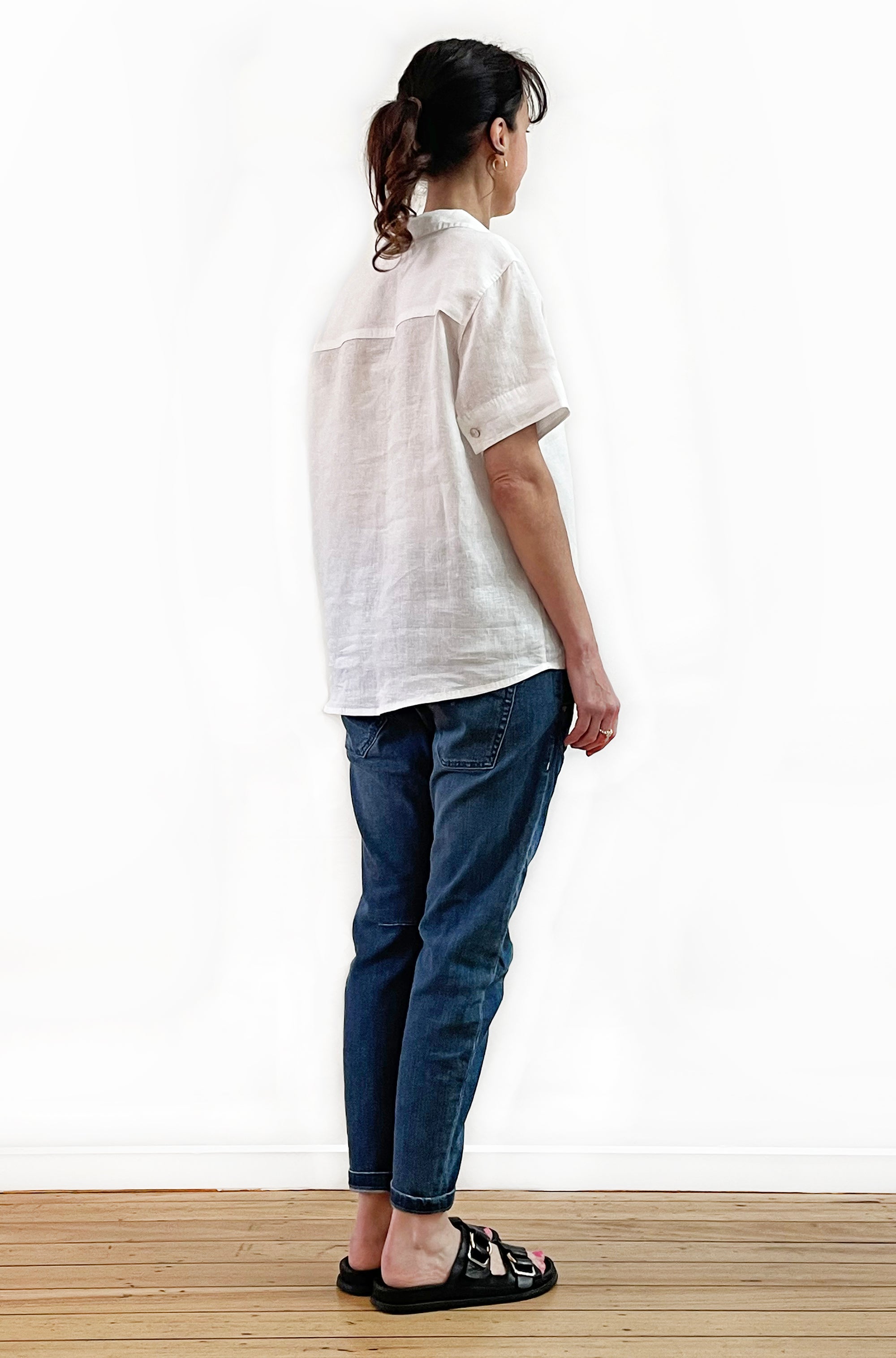 LINEN SHORT SLEEVE POPOVER SHIRT WHITE
