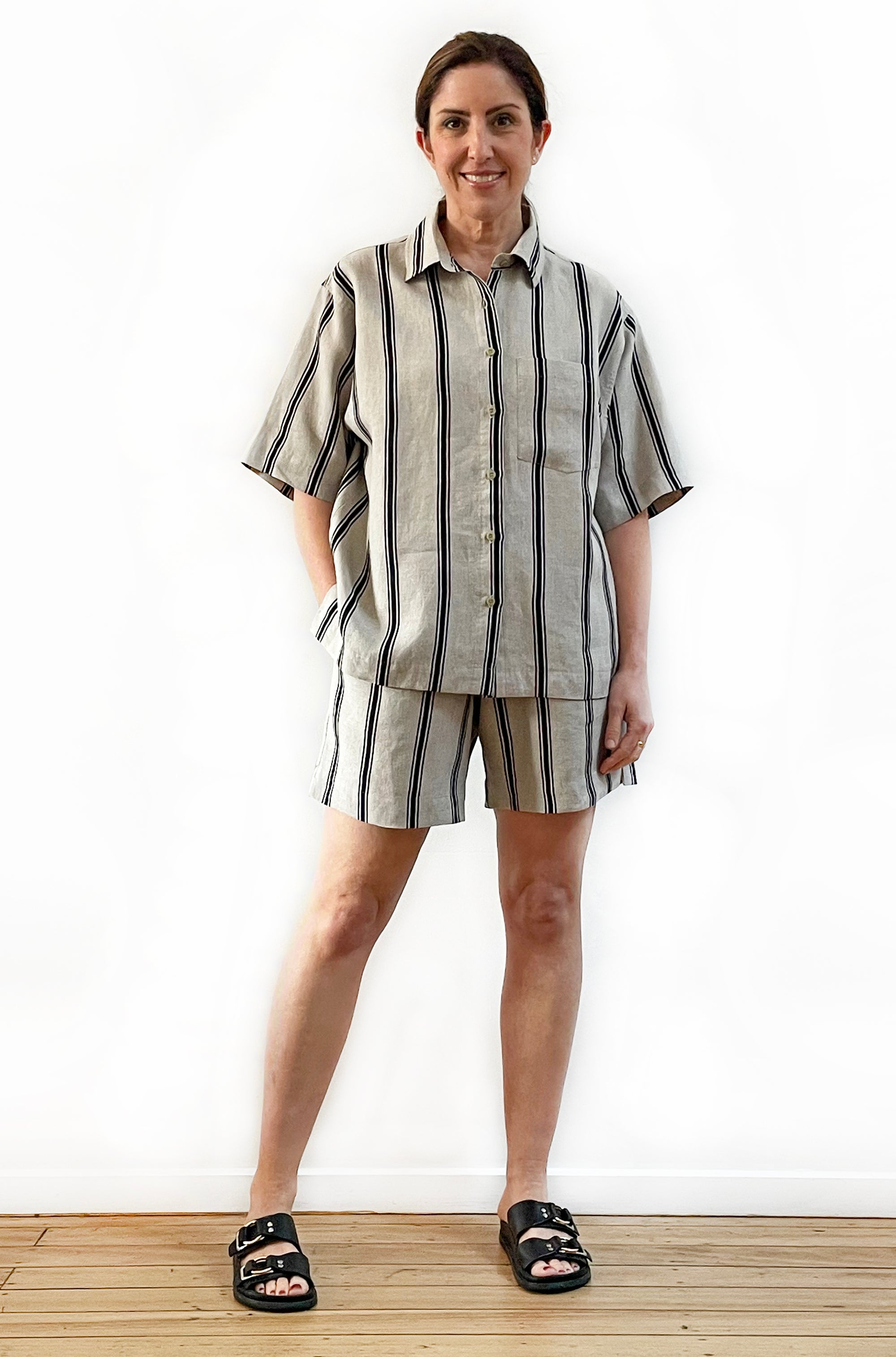 LINEN SHORT SLEEVE SHIRT NATURAL STRIPE