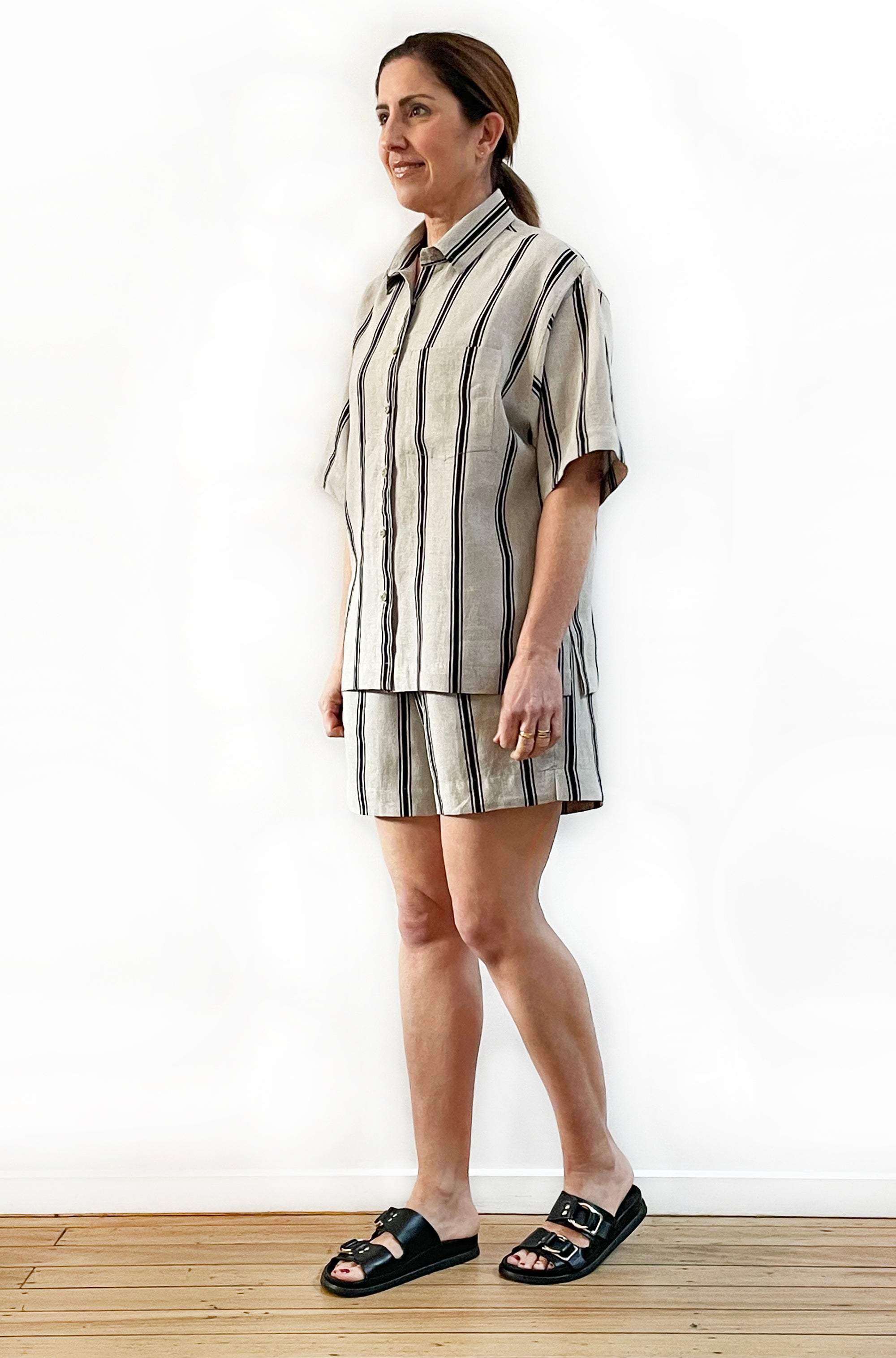 LINEN SHORT SLEEVE SHIRT NATURAL STRIPE