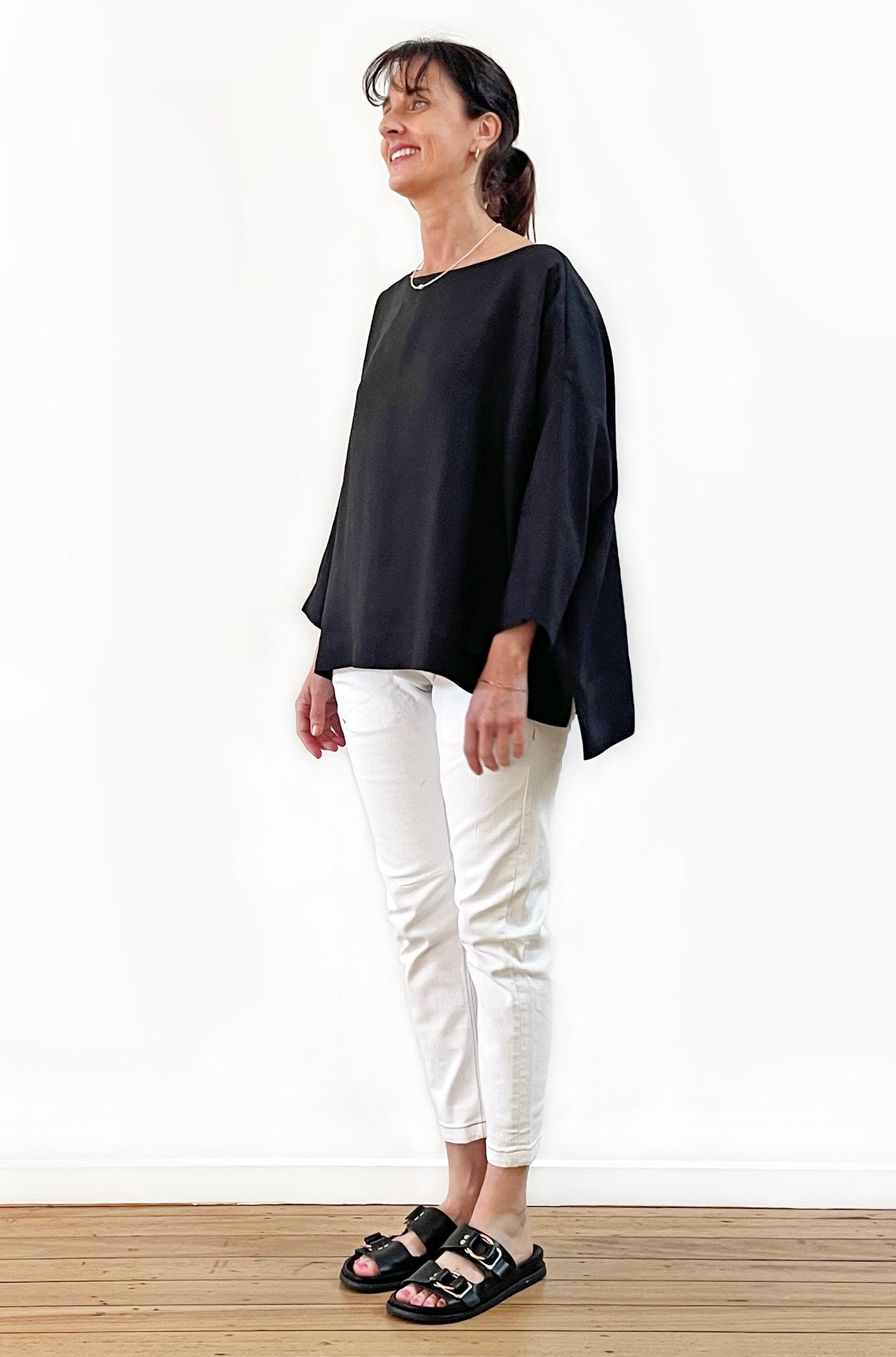 LINEN SLOUCHY TOP BLACK