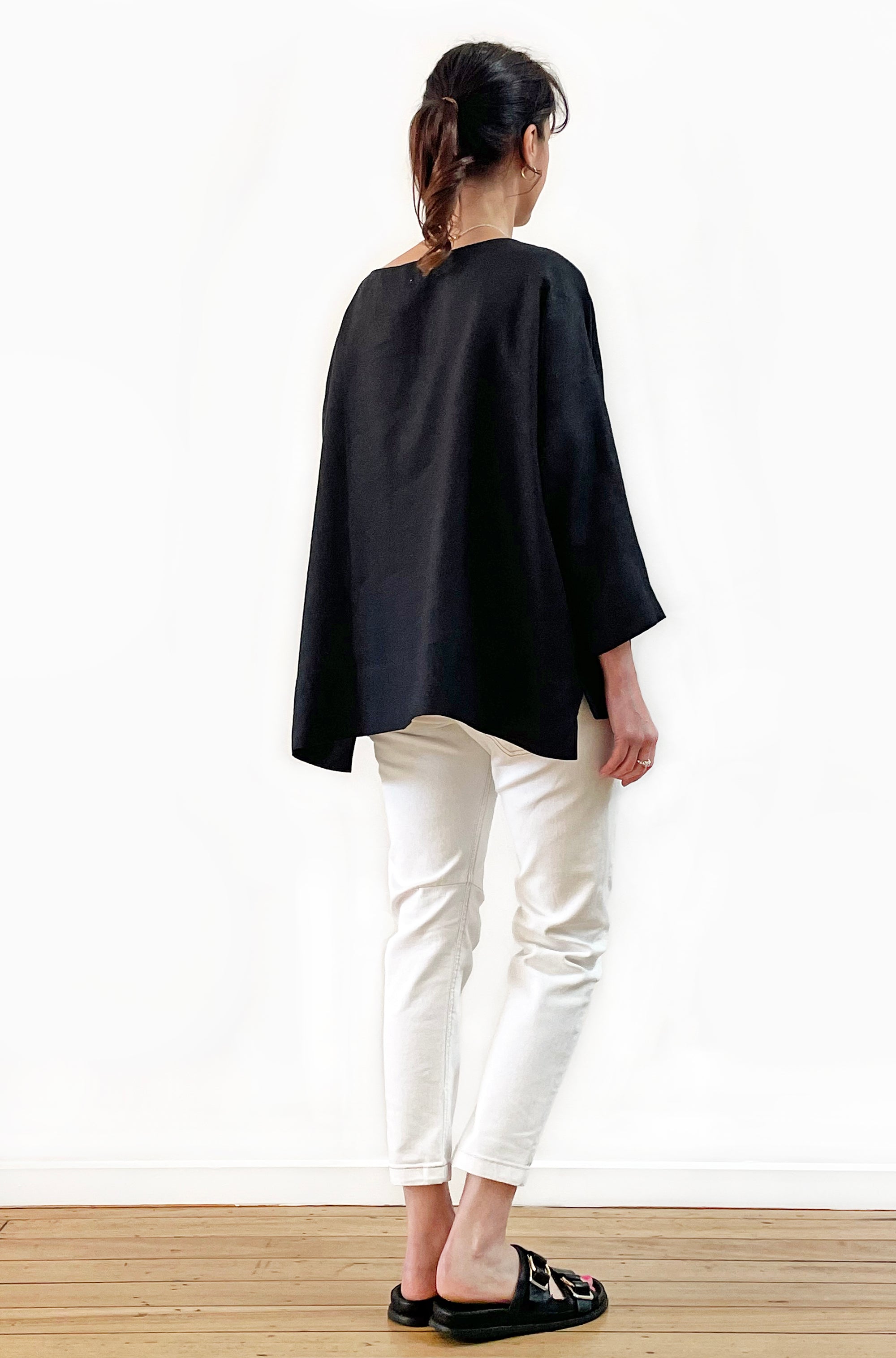 LINEN SLOUCHY TOP BLACK