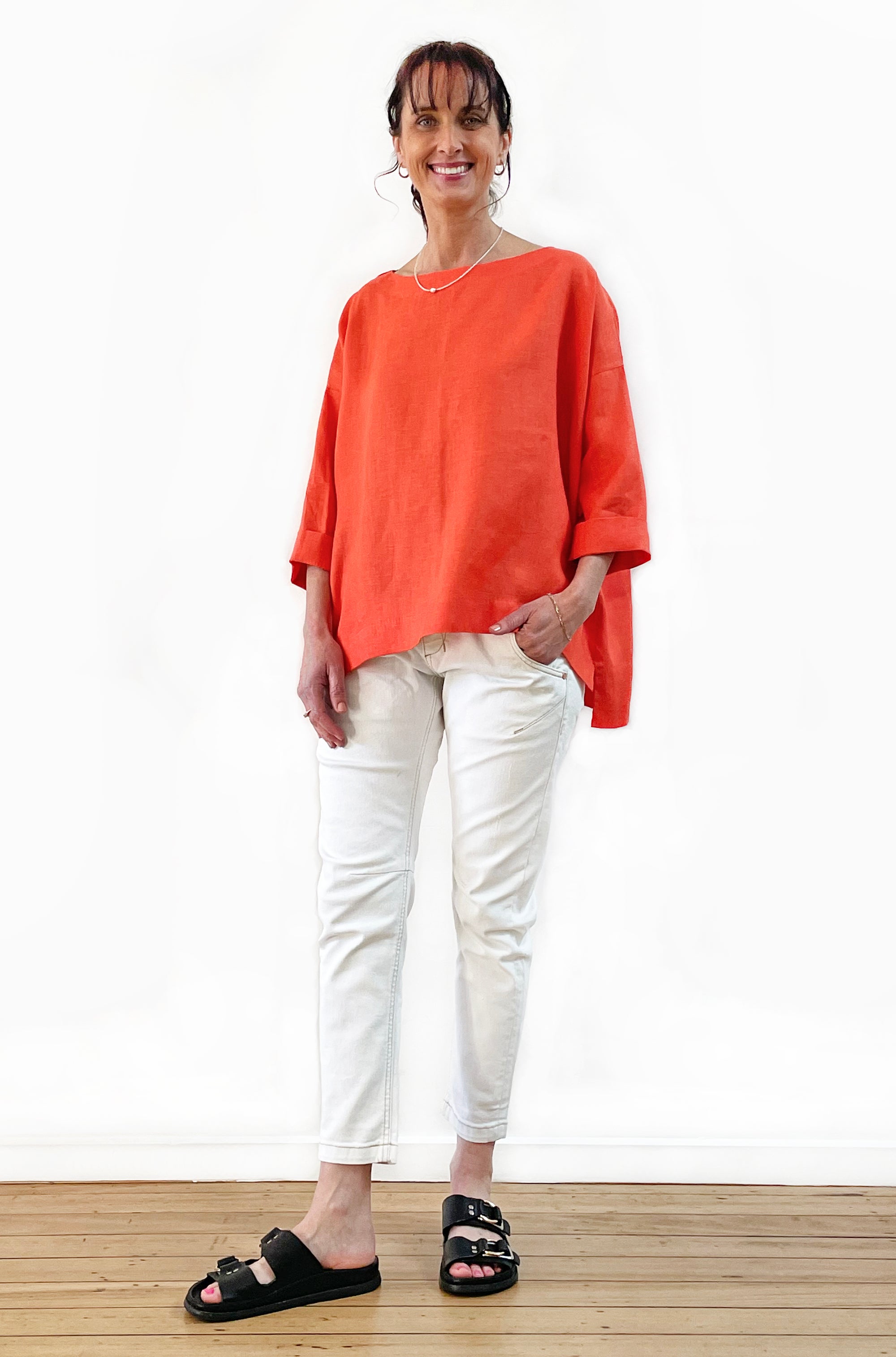LINEN SLOUCHY TOP FLAME