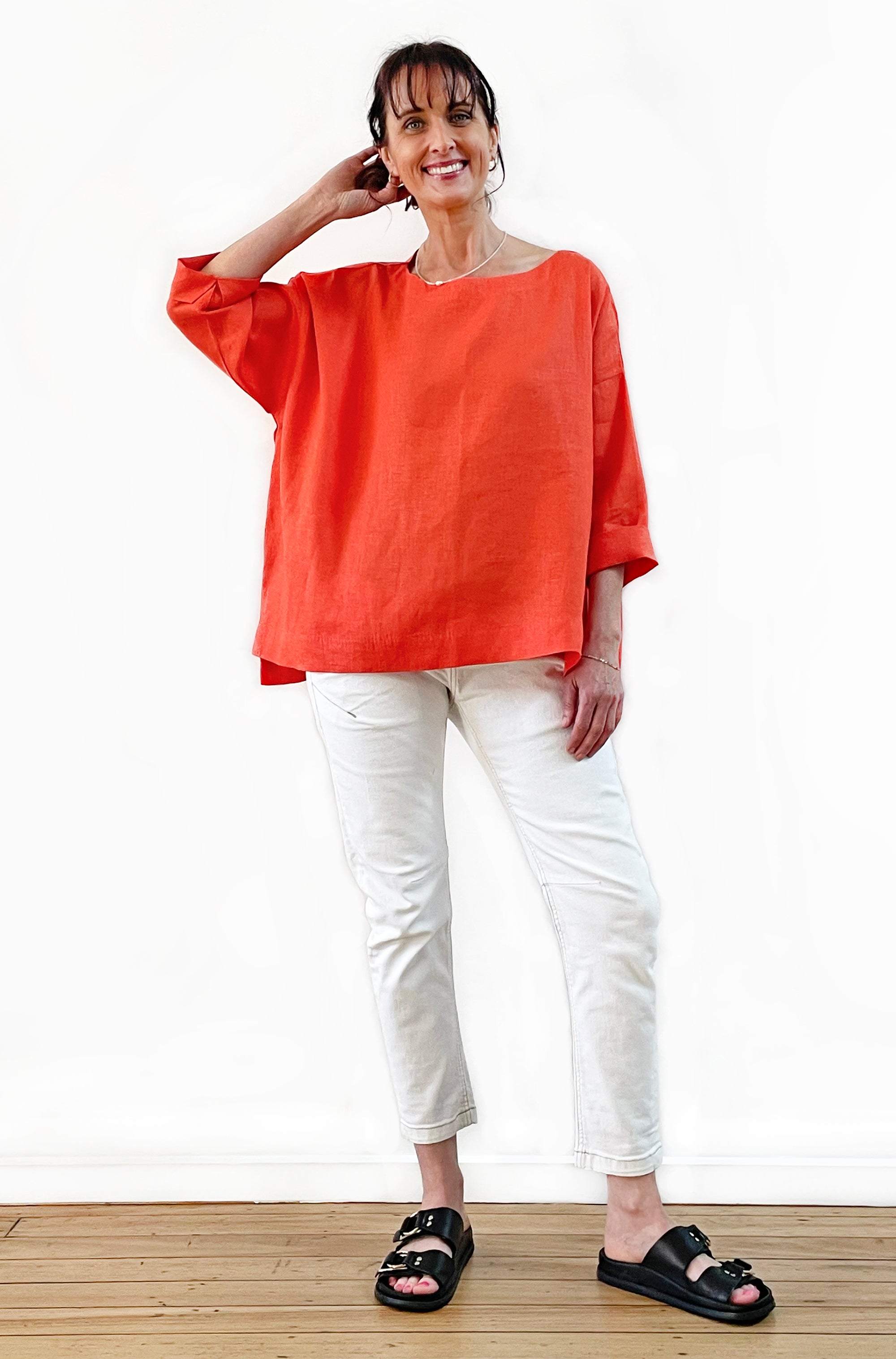 LINEN SLOUCHY TOP FLAME