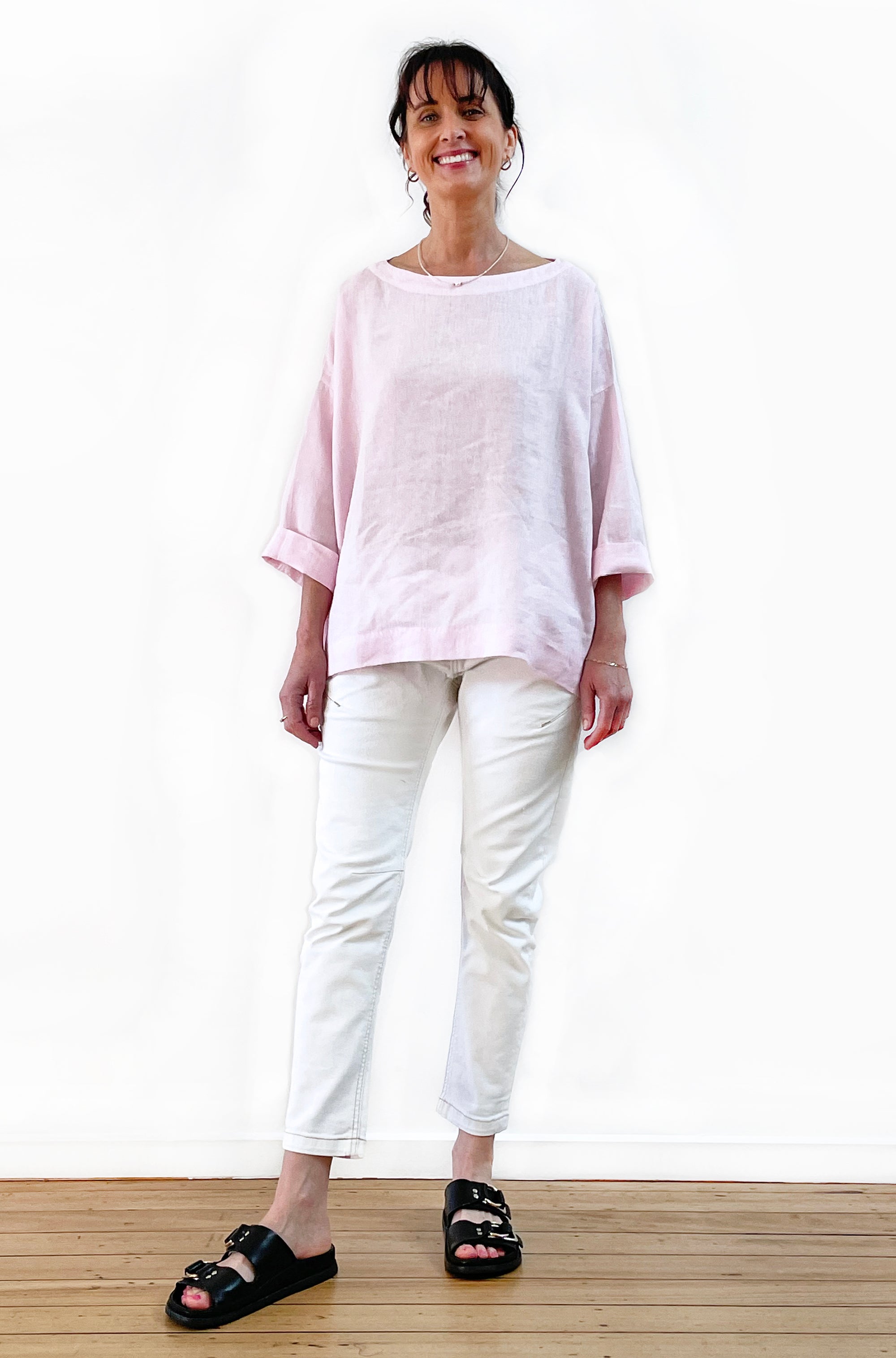 LINEN SLOUCHY TOP SOFT PINK