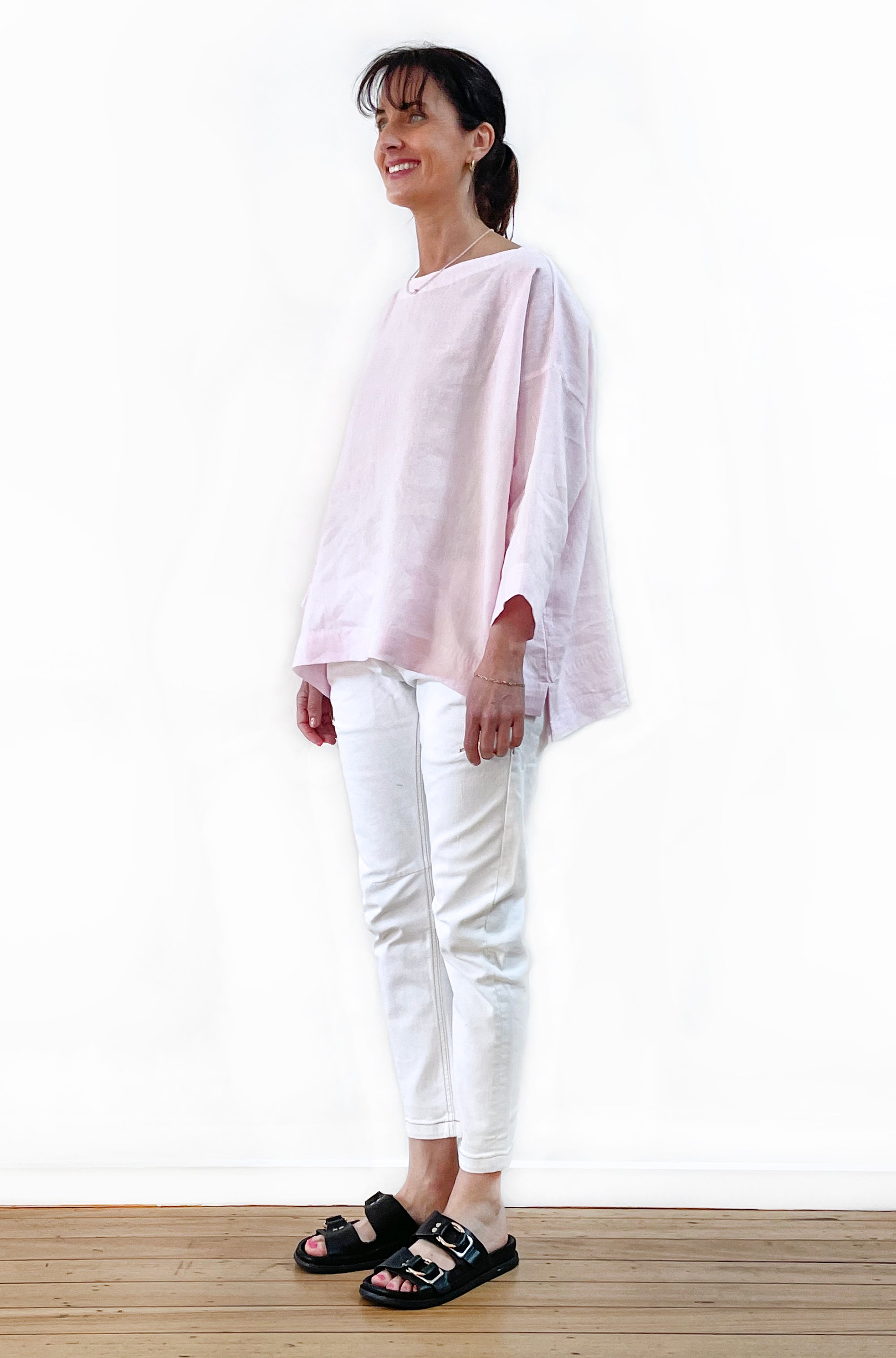 LINEN SLOUCHY TOP SOFT PINK