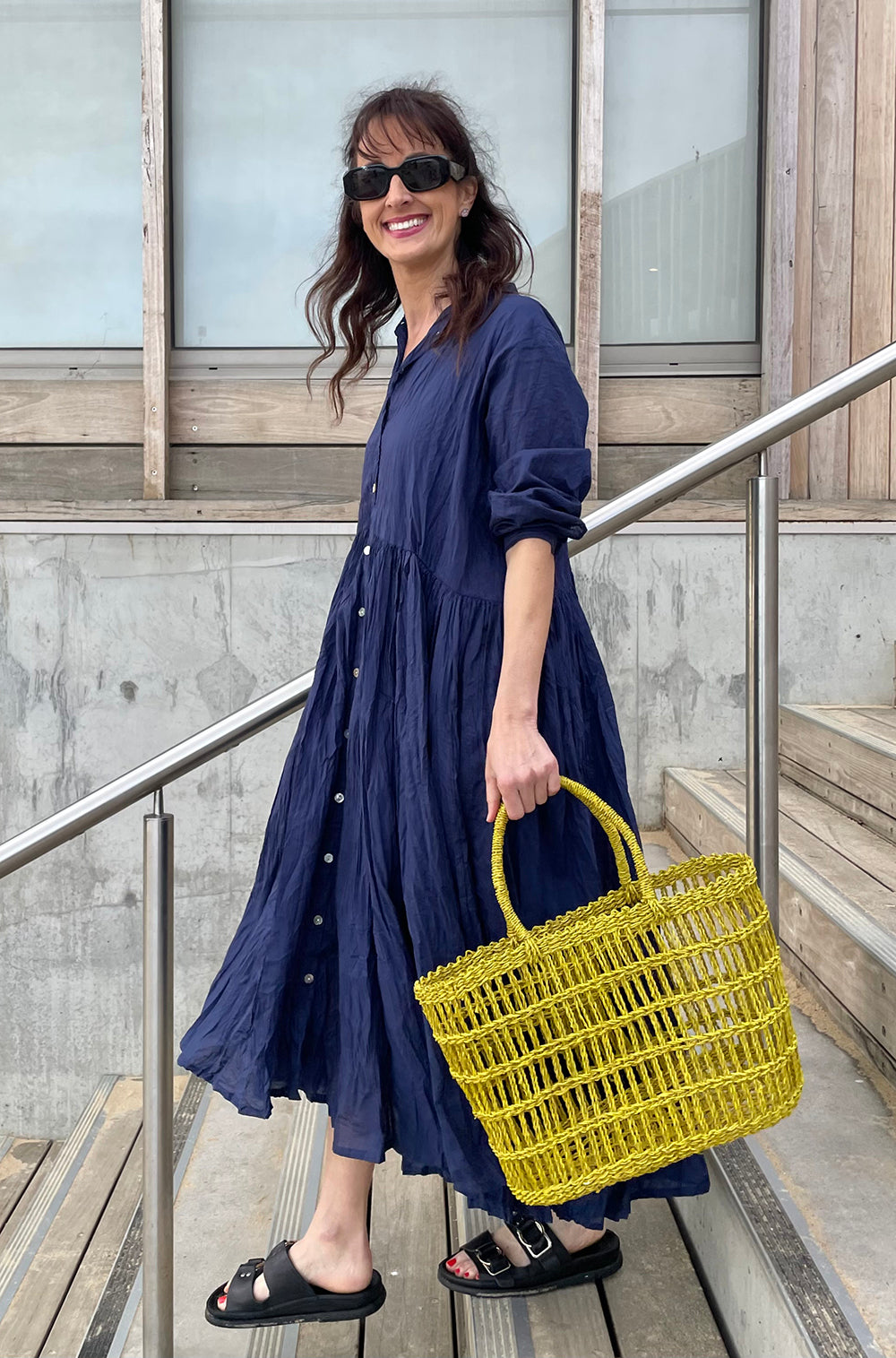 COTTON TWIST & GO BUTTON THRU DRESS SOFT NAVY