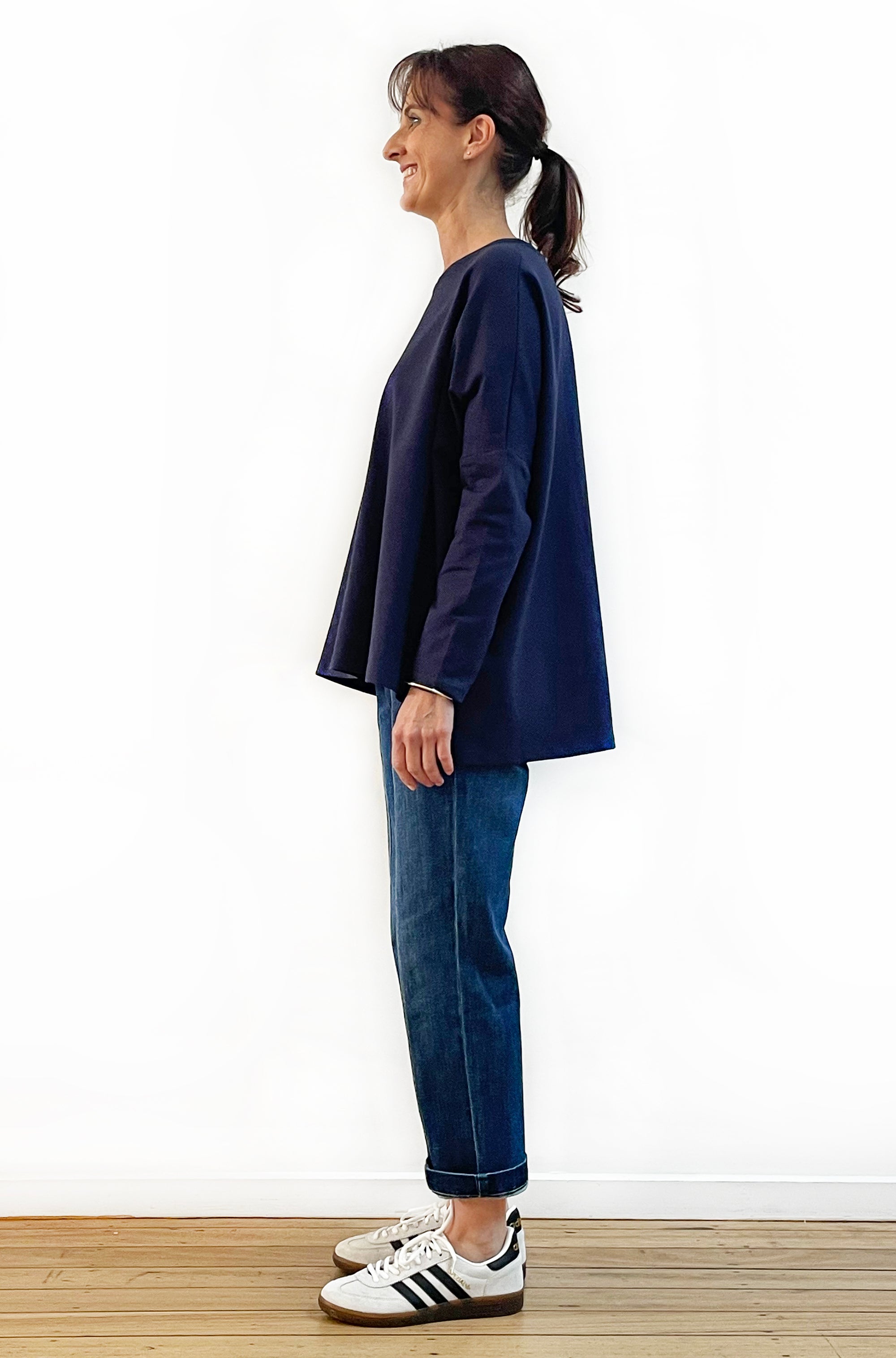 BAMBOO/ORGANIC COTTON SQUARE HEM BOX TOP NAVY