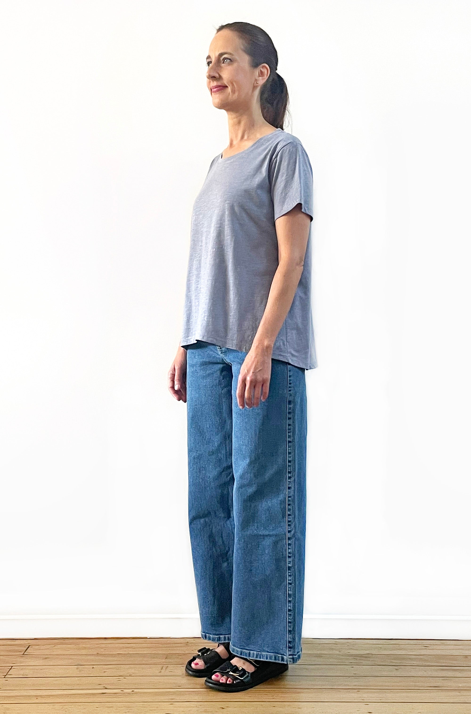 100% COTTON SHORT SLEEVE HI LO TEE SLATE BLUE