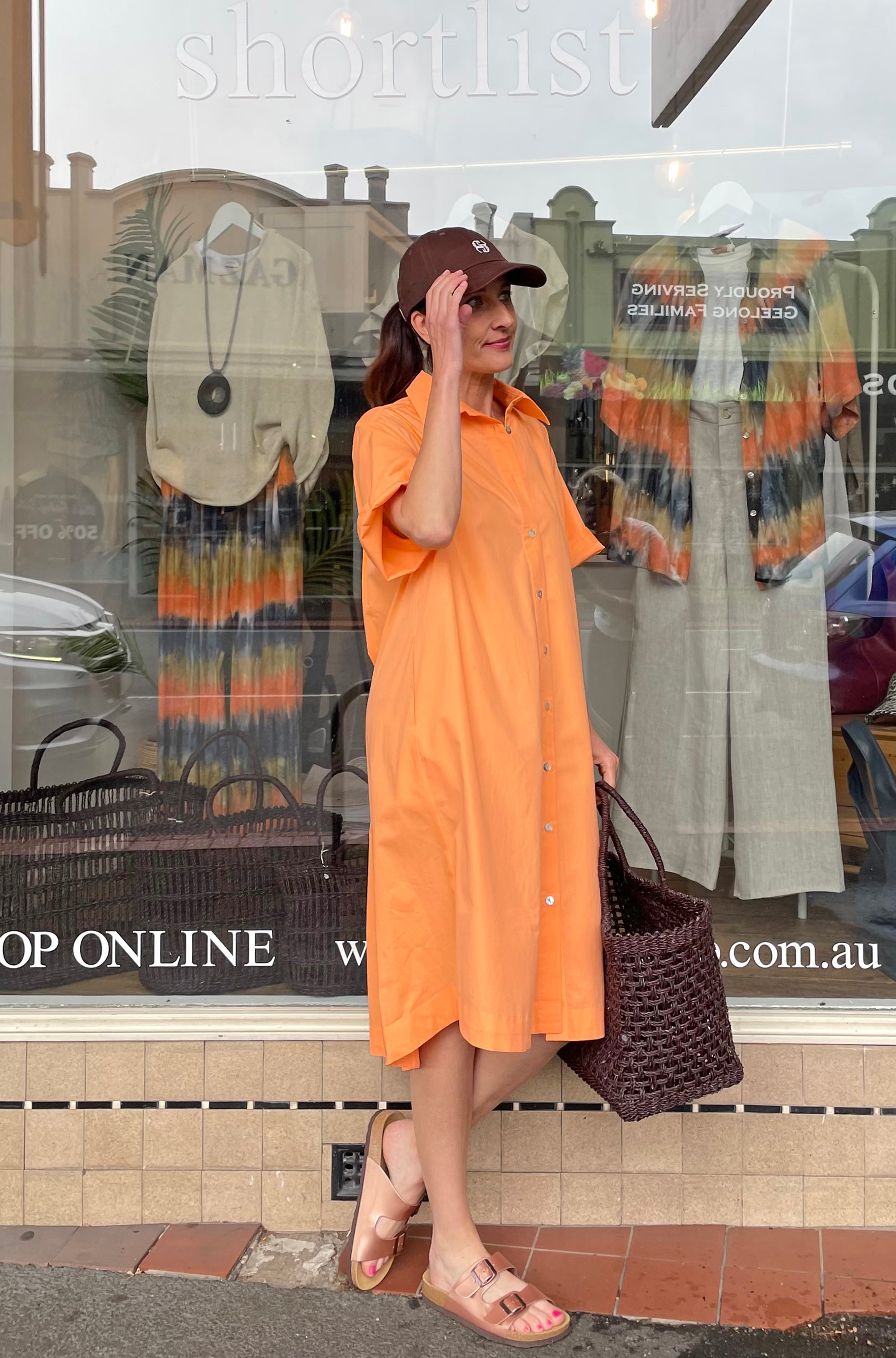 COTTON GATHERED BACK SWING SHIRT DRESS ORANGE FIZZ