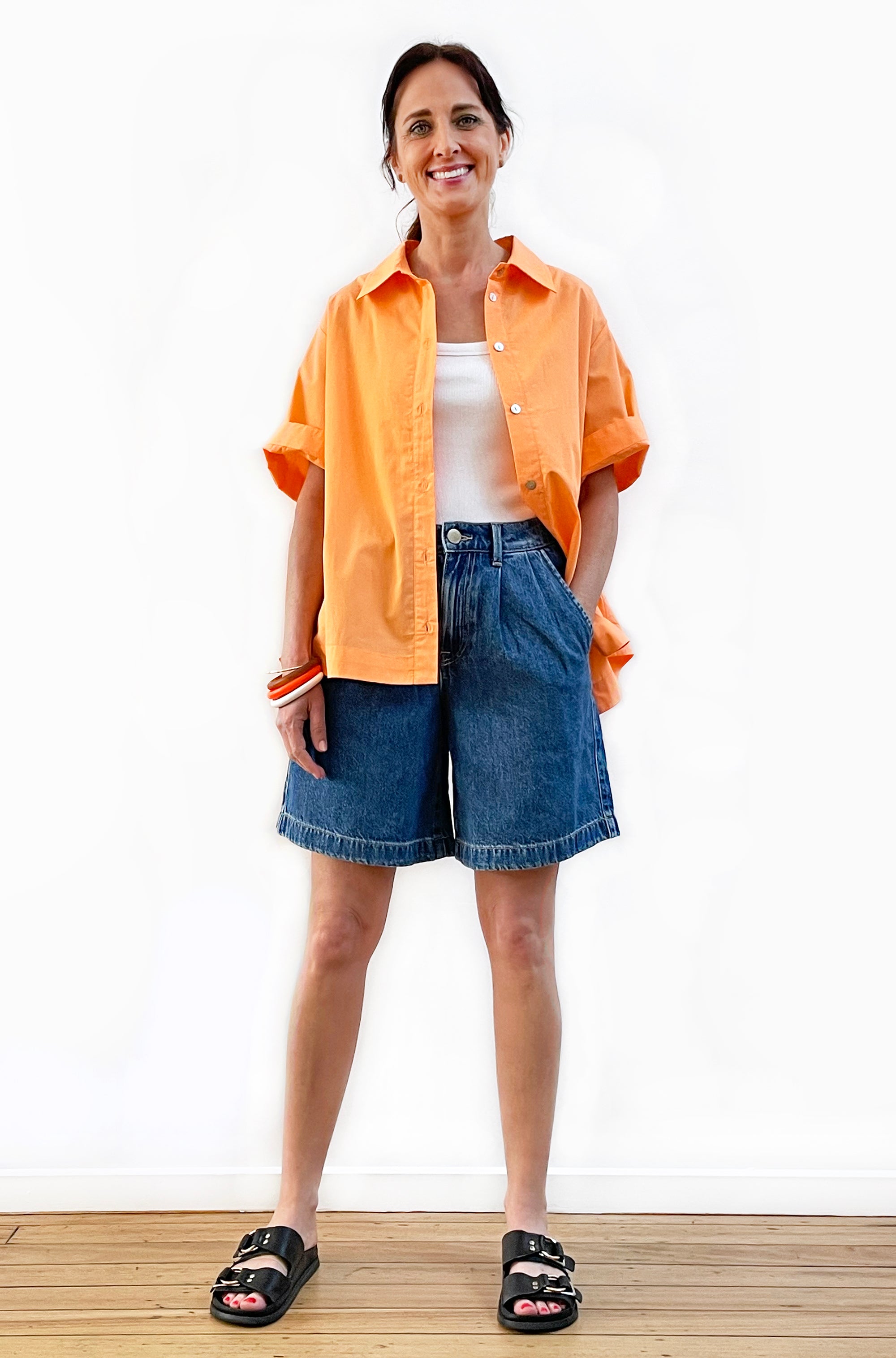 COTTON GATHERED BACK SWING SHIRT ORANGE FIZZ
