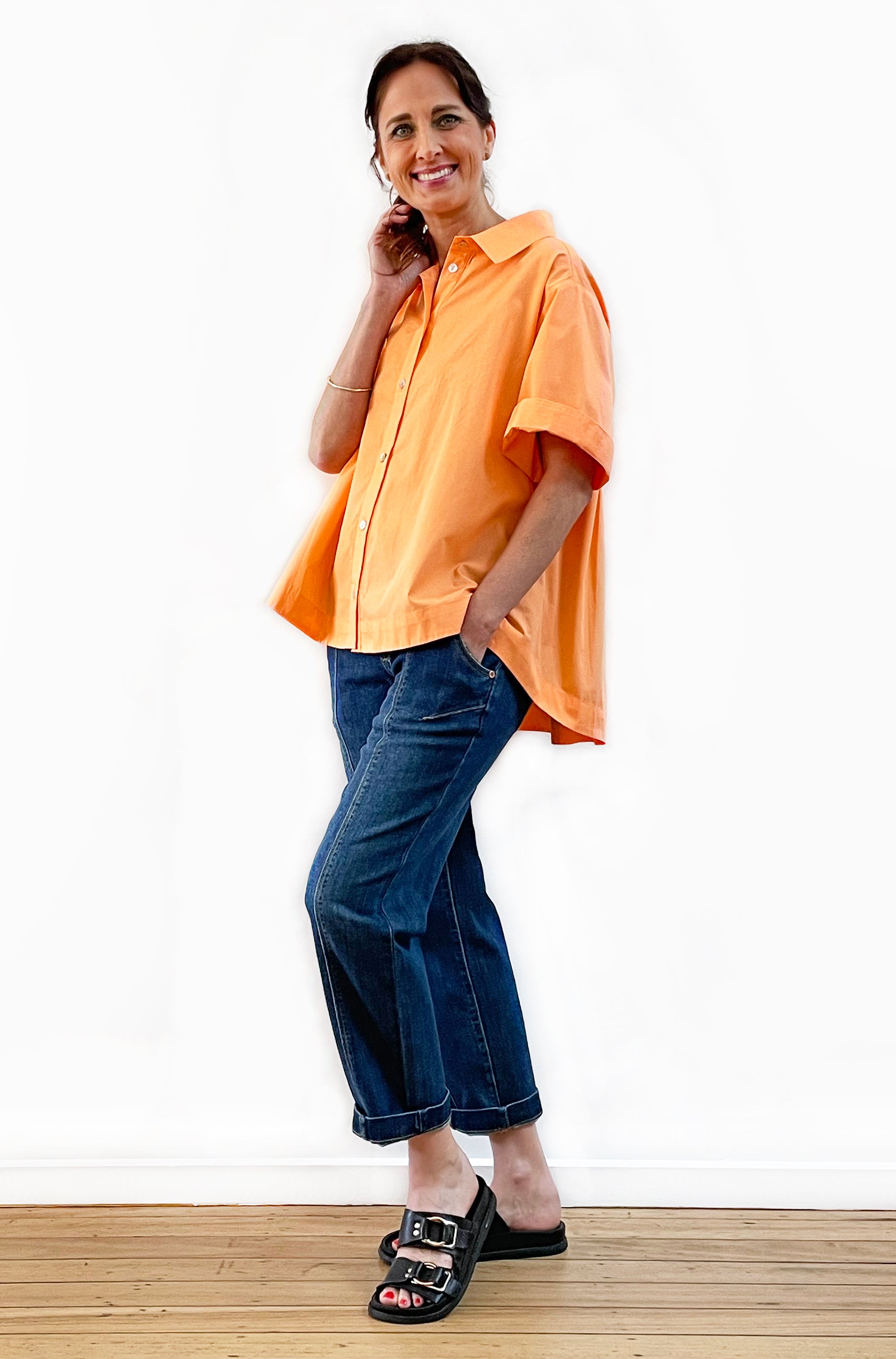 COTTON GATHERED BACK SWING SHIRT ORANGE FIZZ