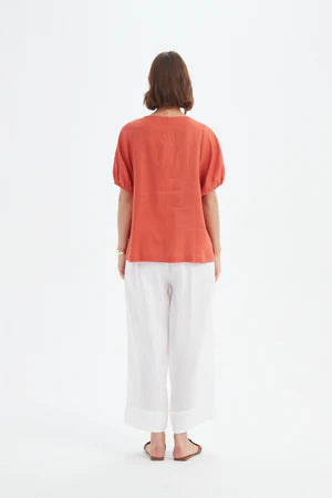 TIRELLI LINEN BISHOP SLEEVE TOP RUST