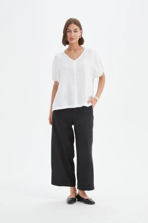 TIRELLI LINEN BISHOP SLEEVE TOP WHITE
