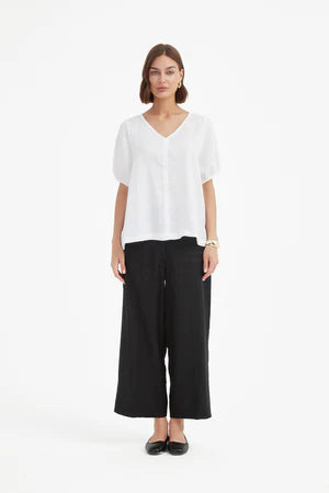 TIRELLI LINEN BISHOP SLEEVE TOP WHITE