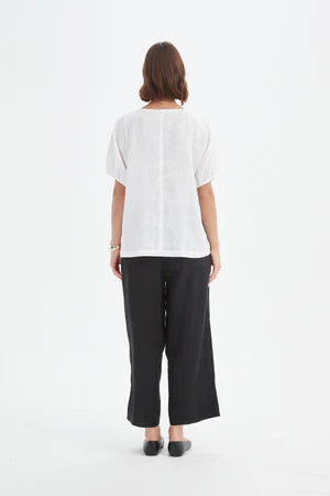 TIRELLI LINEN BISHOP SLEEVE TOP WHITE