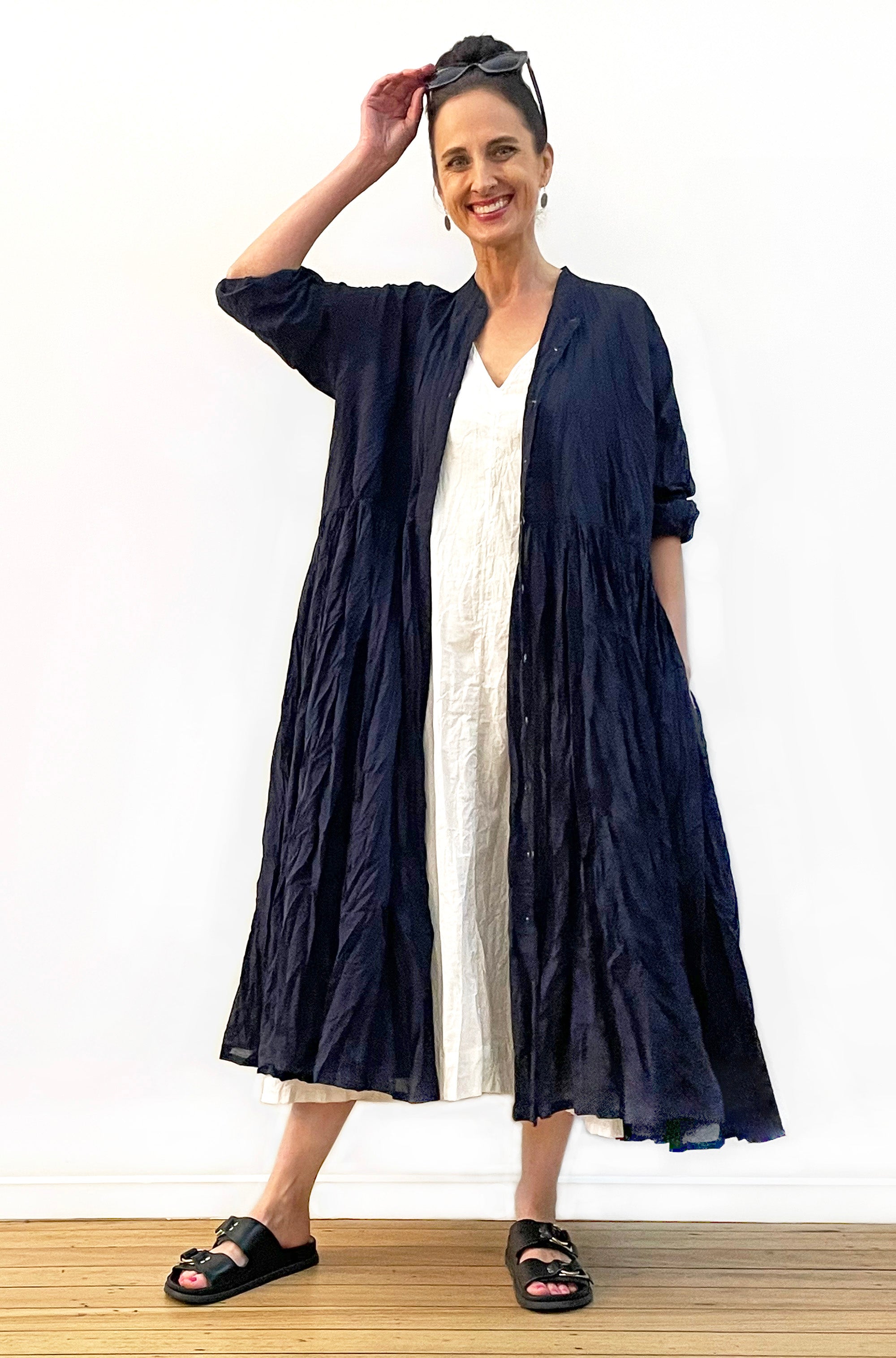 COTTON TWIST & GO BUTTON THRU DRESS FRENCH NAVY