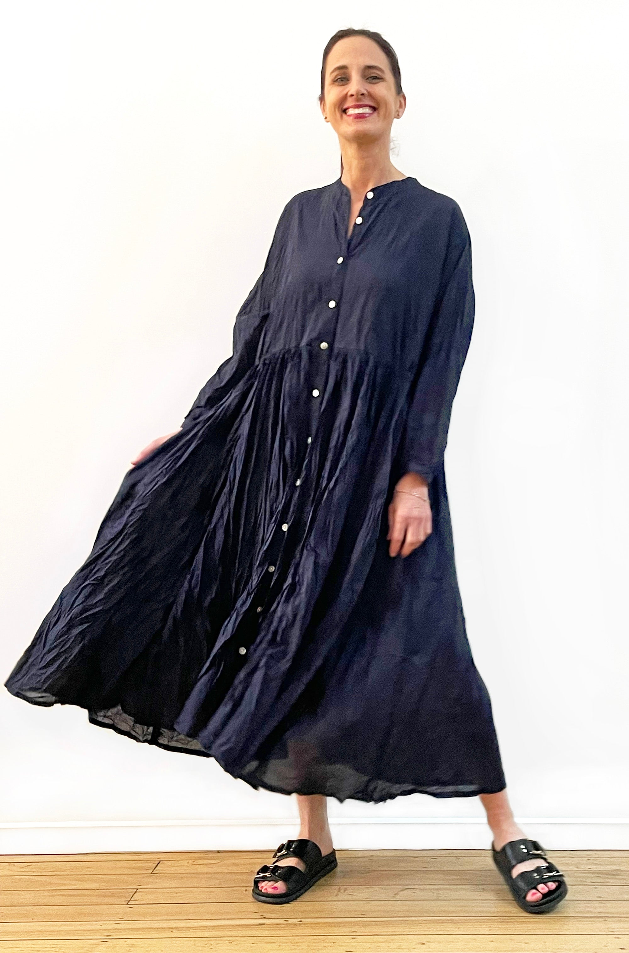 COTTON TWIST & GO BUTTON THRU DRESS FRENCH NAVY