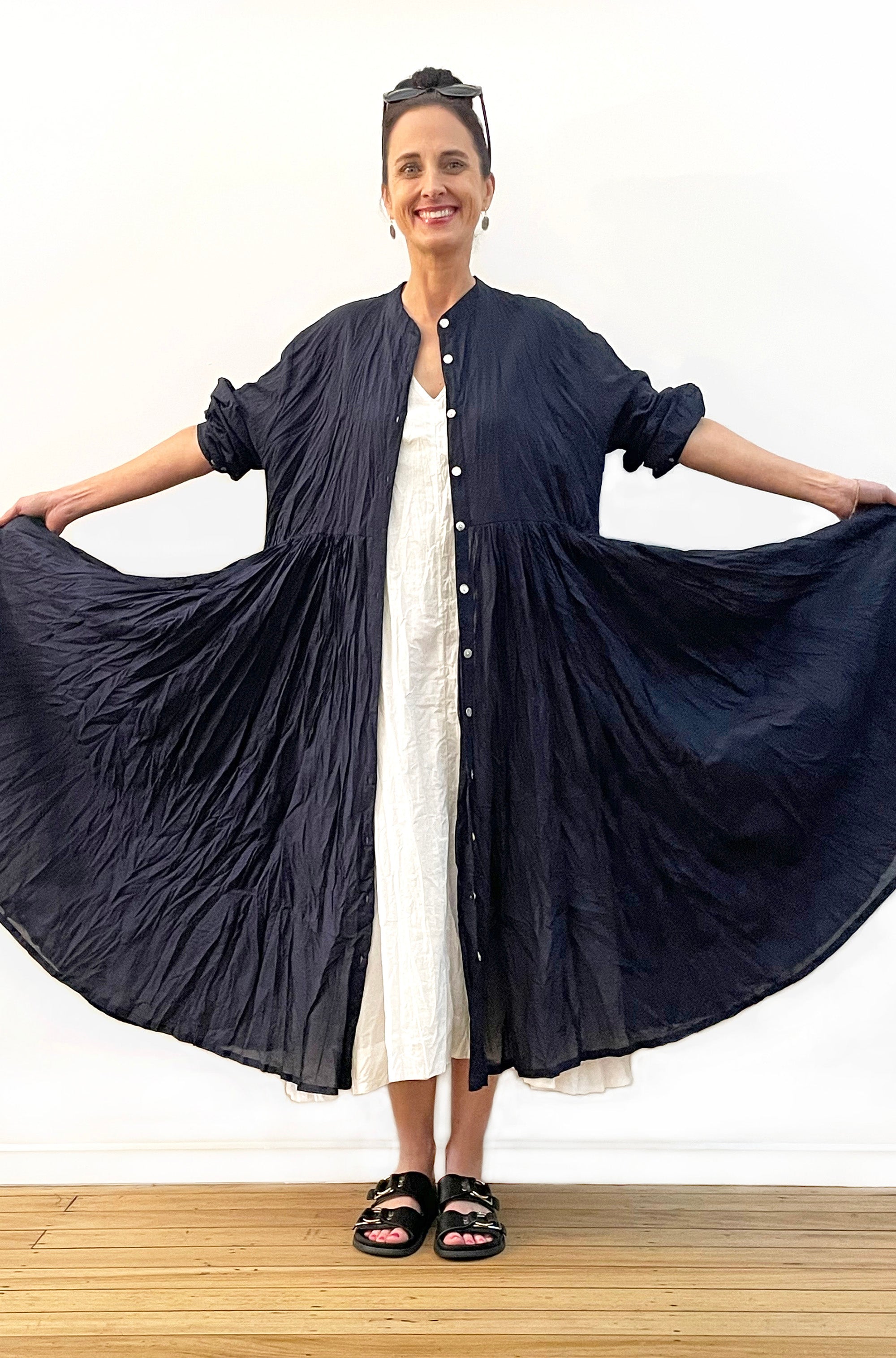 COTTON TWIST & GO BUTTON THRU DRESS FRENCH NAVY