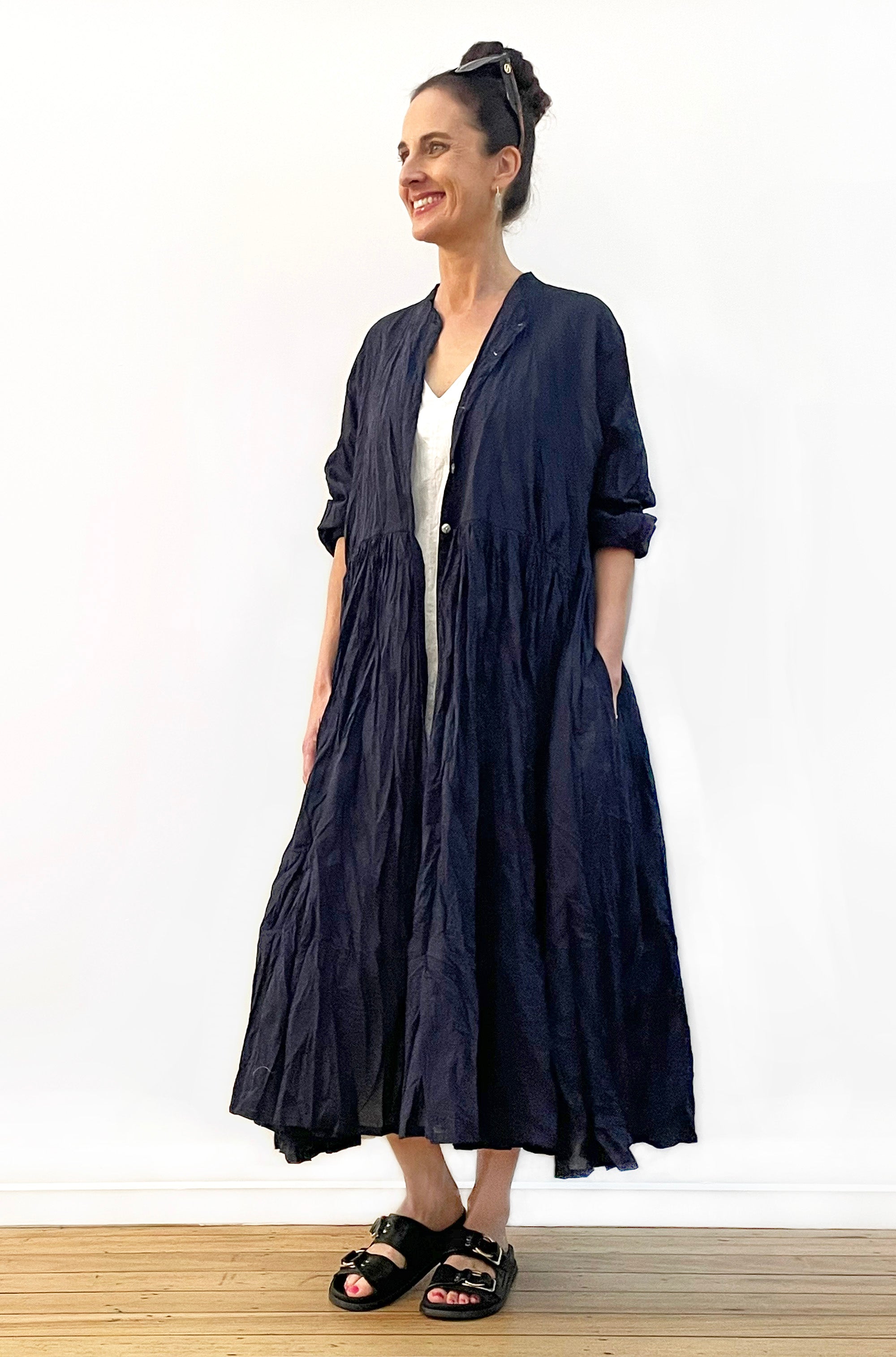COTTON TWIST & GO BUTTON THRU DRESS FRENCH NAVY